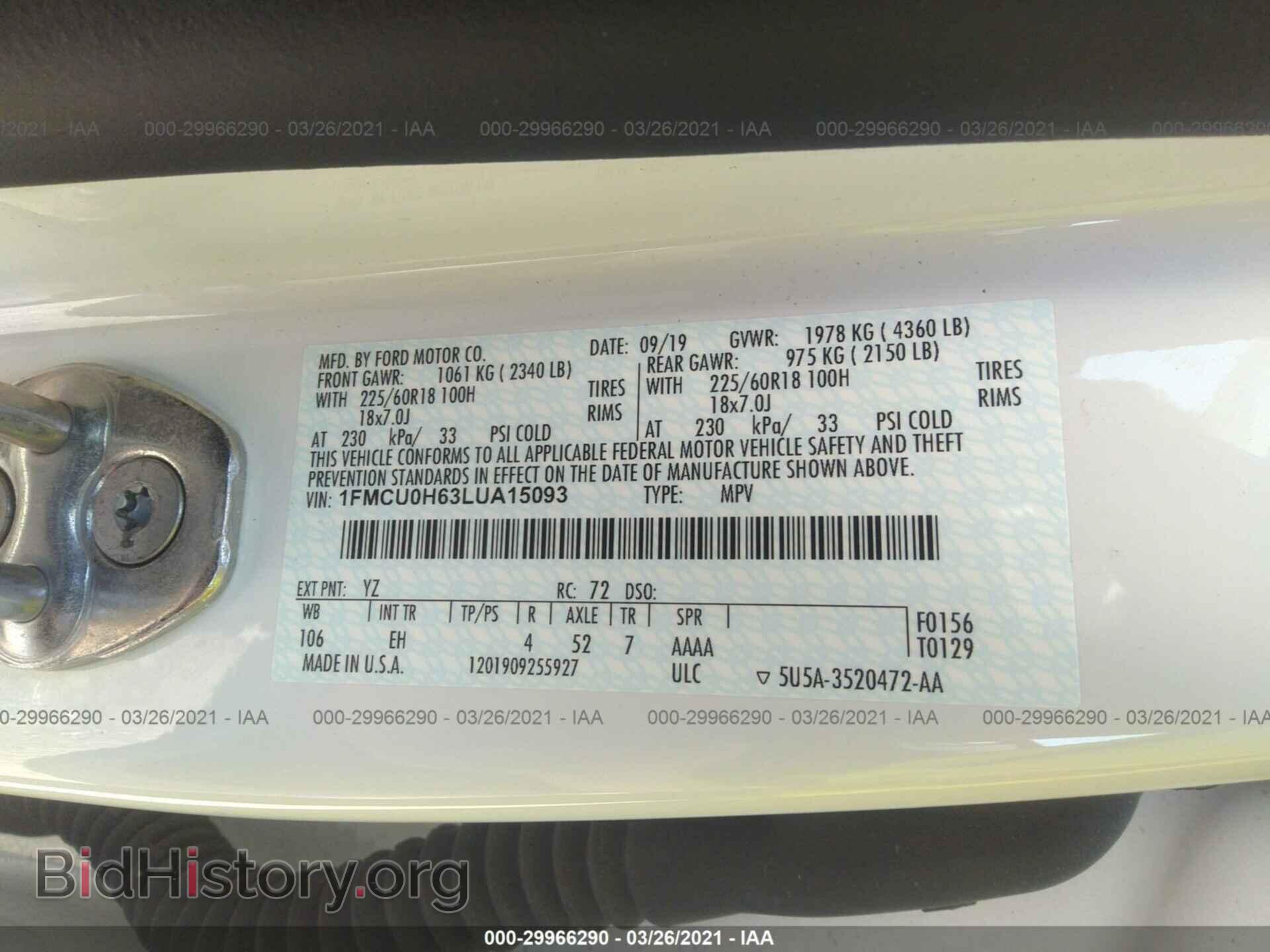 2020 FORD ESCAPE - VIN: 1FMCU0H63LUA15093 - Фото 9