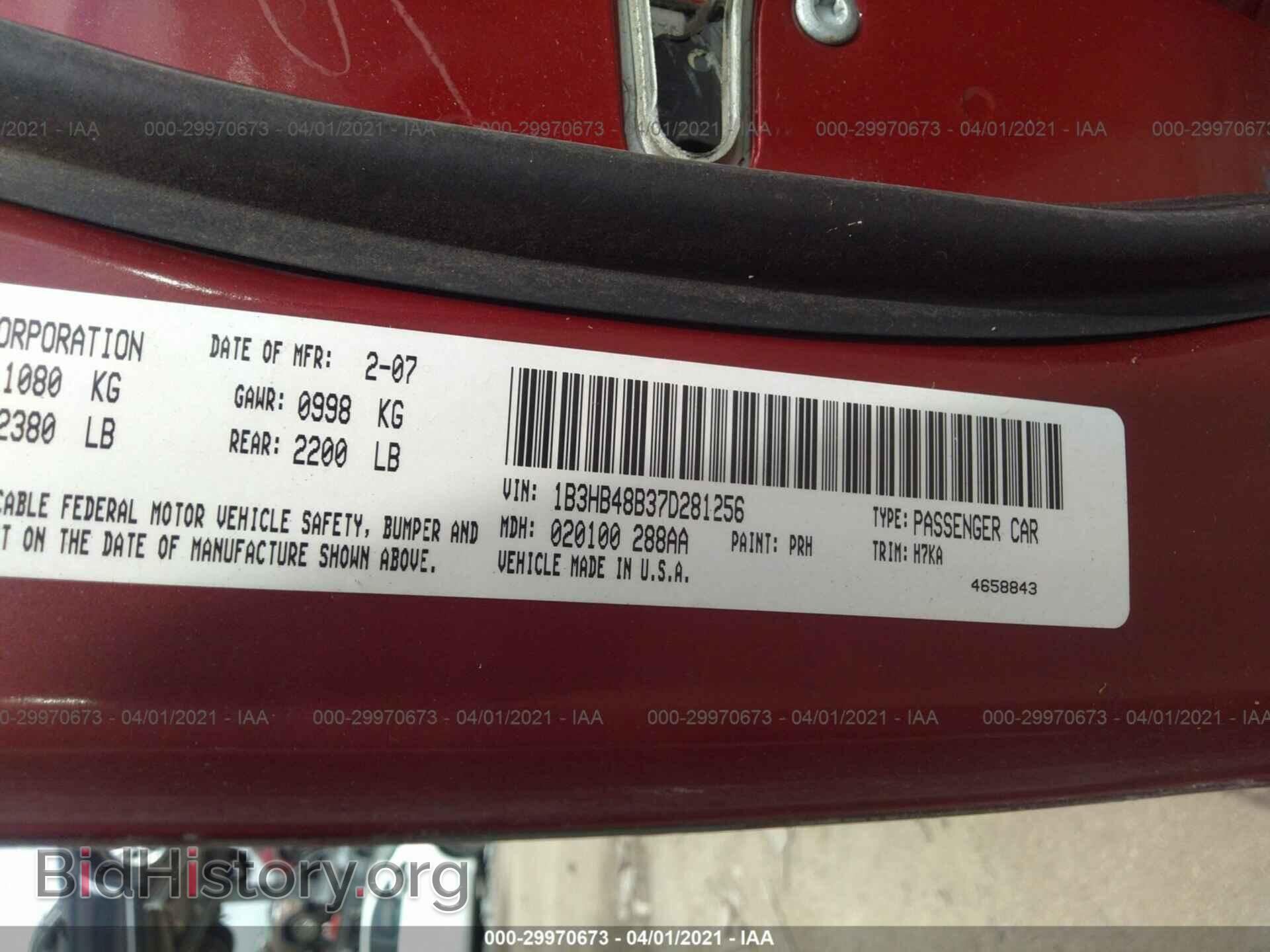 2007 DODGE CALIBER - VIN: 1B3HB48B37D281256 - Photo 9