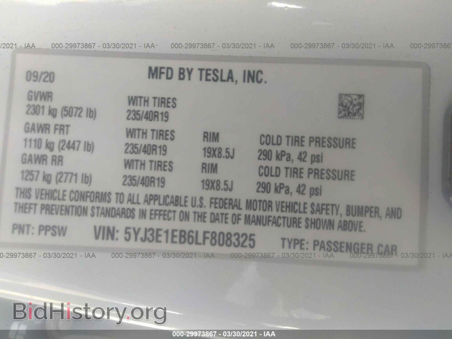 2020 TESLA MODEL 3 - VIN: 5YJ3E1EB6LF808325 - Фото 9