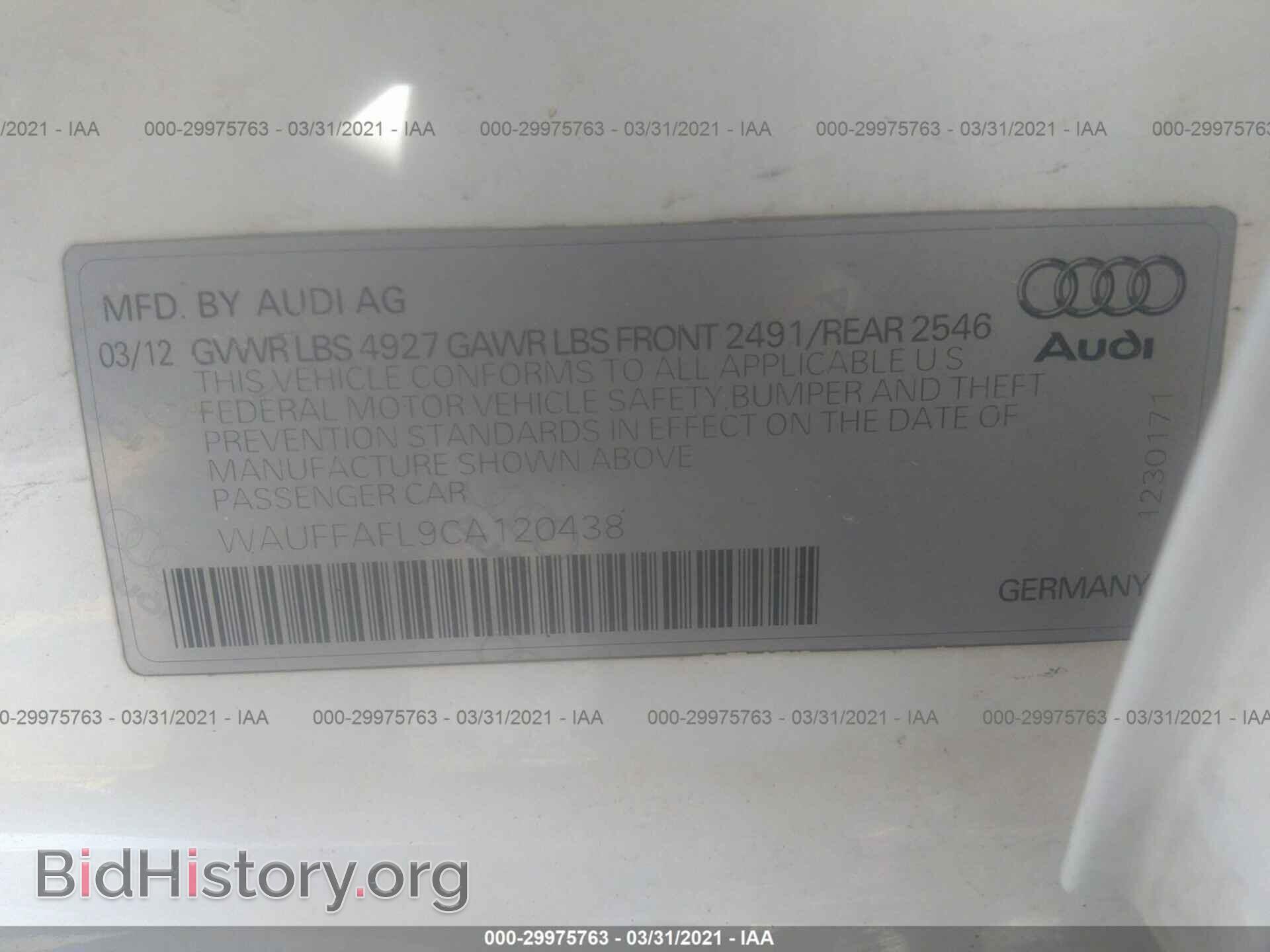 2012 AUDI A4 - VIN: WAUFFAFL9CA120438 - Фото 9