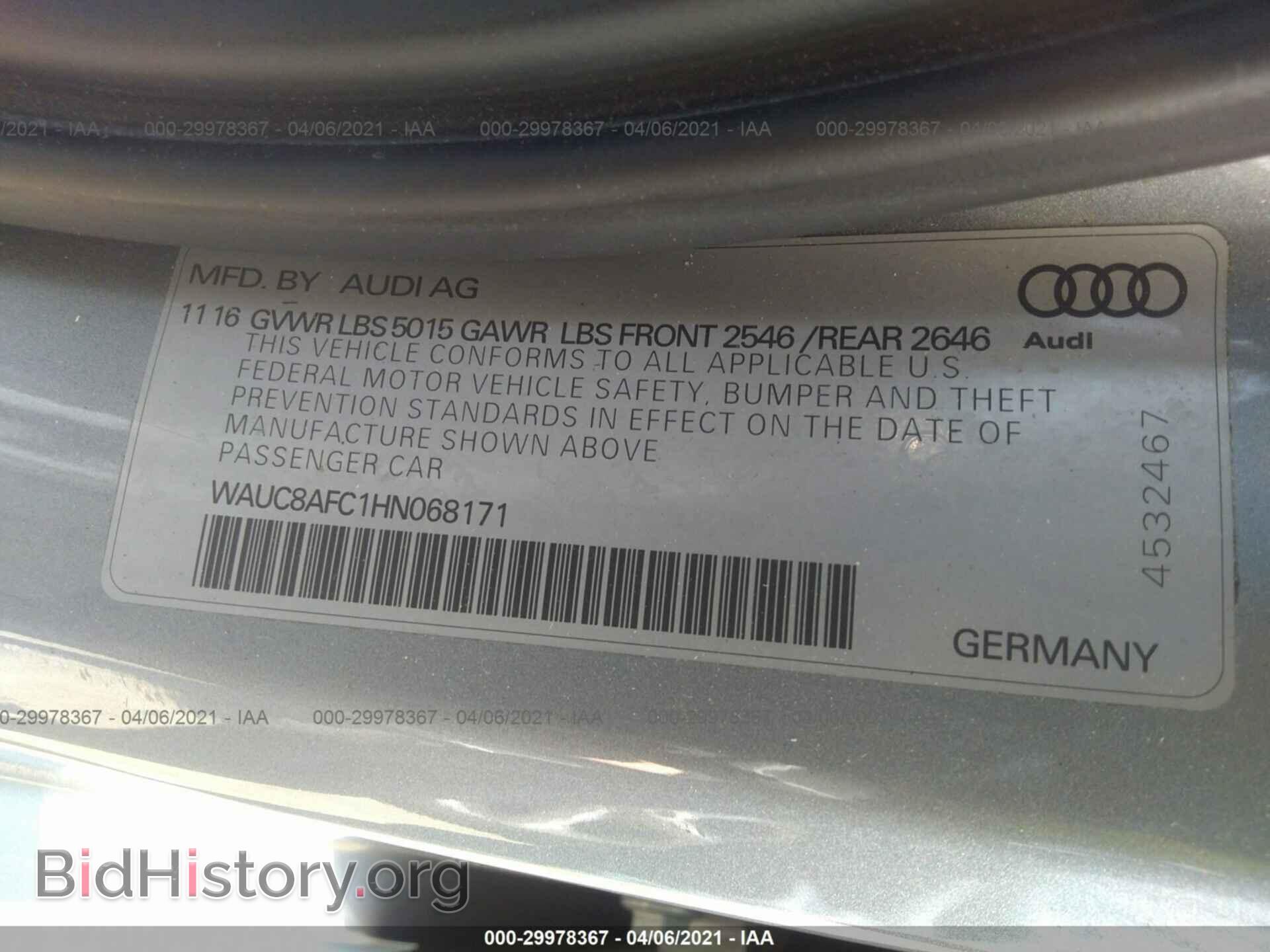 2017 AUDI A6 - VIN: WAUC8AFC1HN068171 - Фото 9