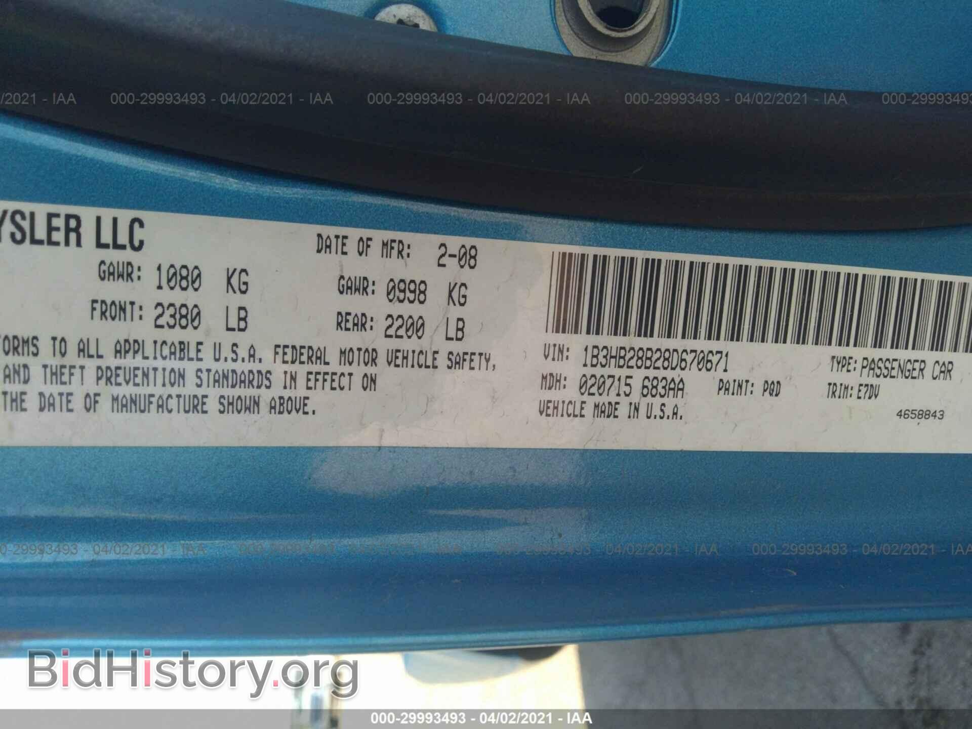 2008 DODGE CALIBER - VIN: 1B3HB28B28D670671 - Фото 9