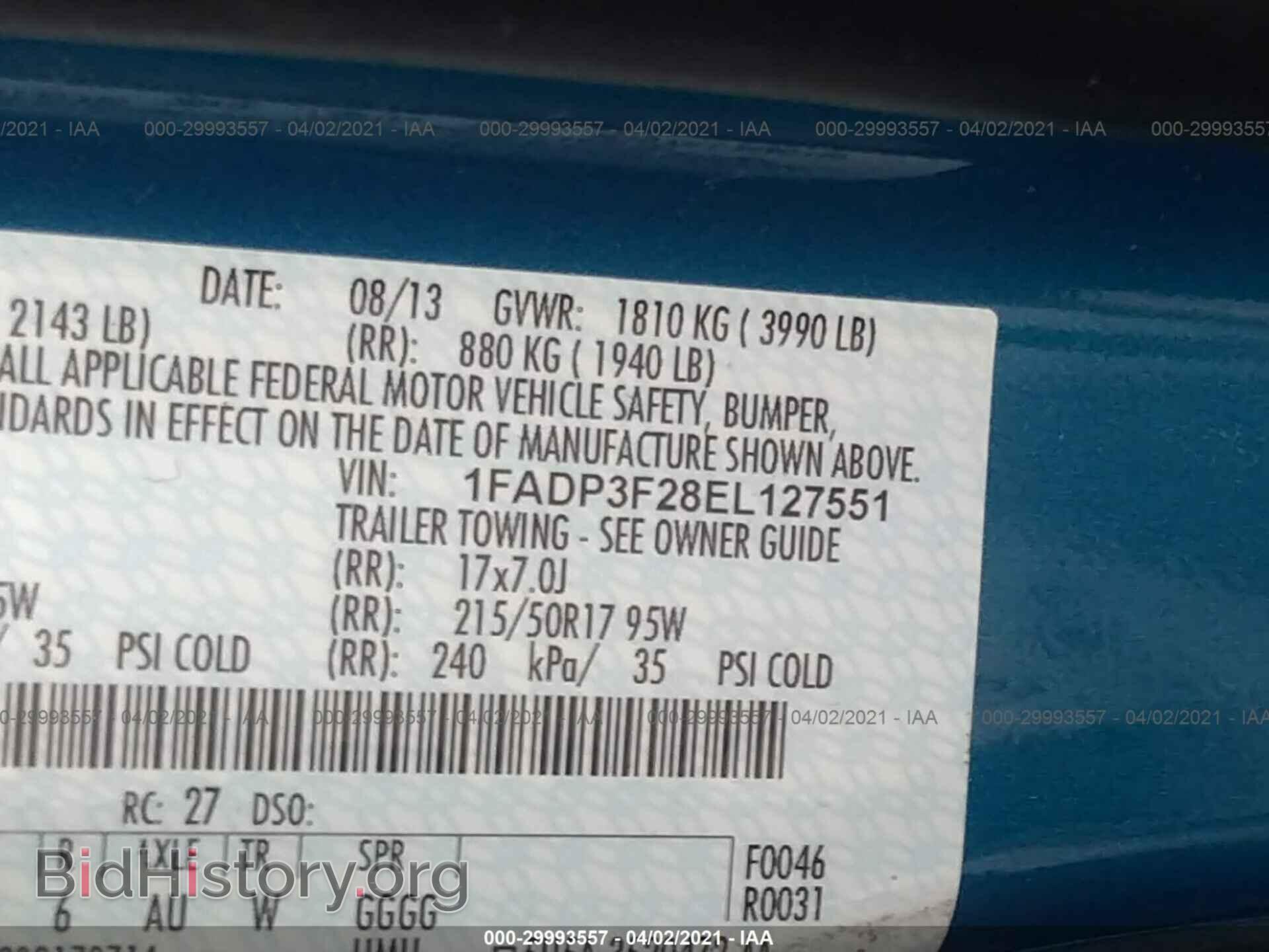 2014 FORD FOCUS - VIN: 1FADP3F28EL127551 - Фото 9