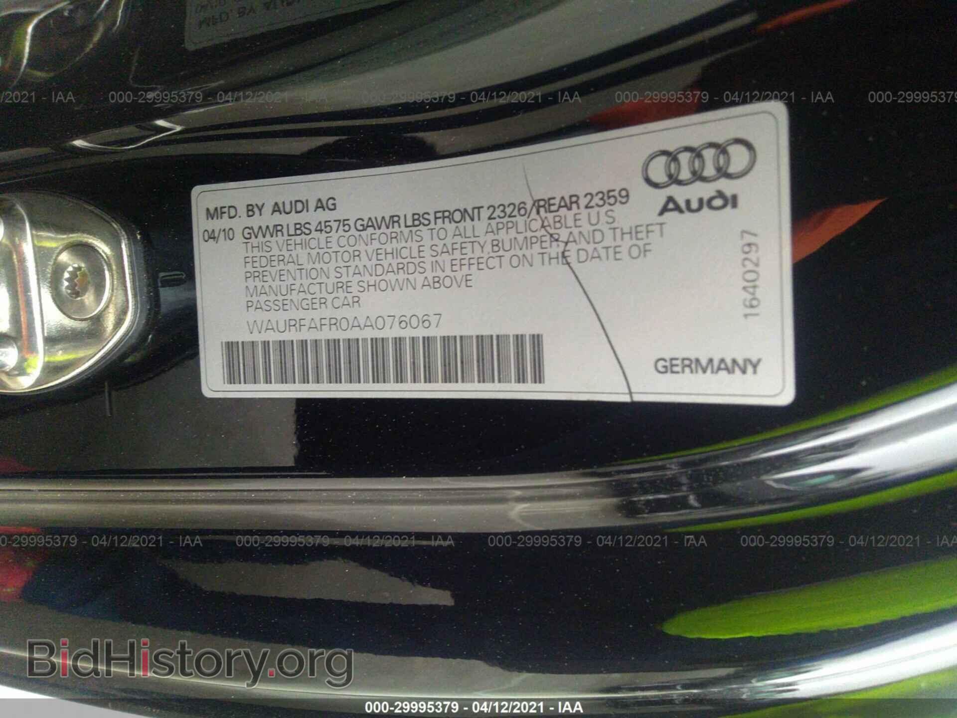 2010 AUDI A5 - VIN: WAURFAFR0AA076067 - Фото 9