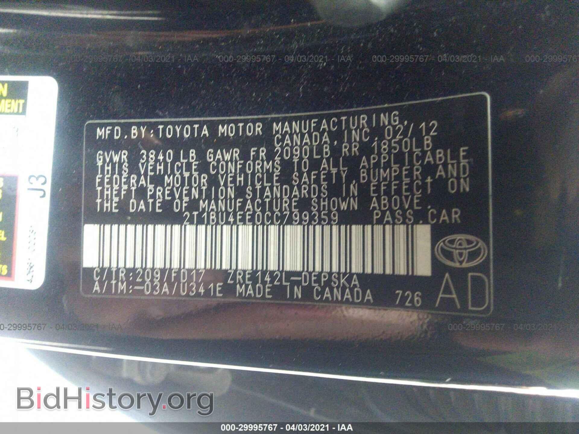 2012 TOYOTA COROLLA - VIN: 2T1BU4EE0CC799359 - Фото 9