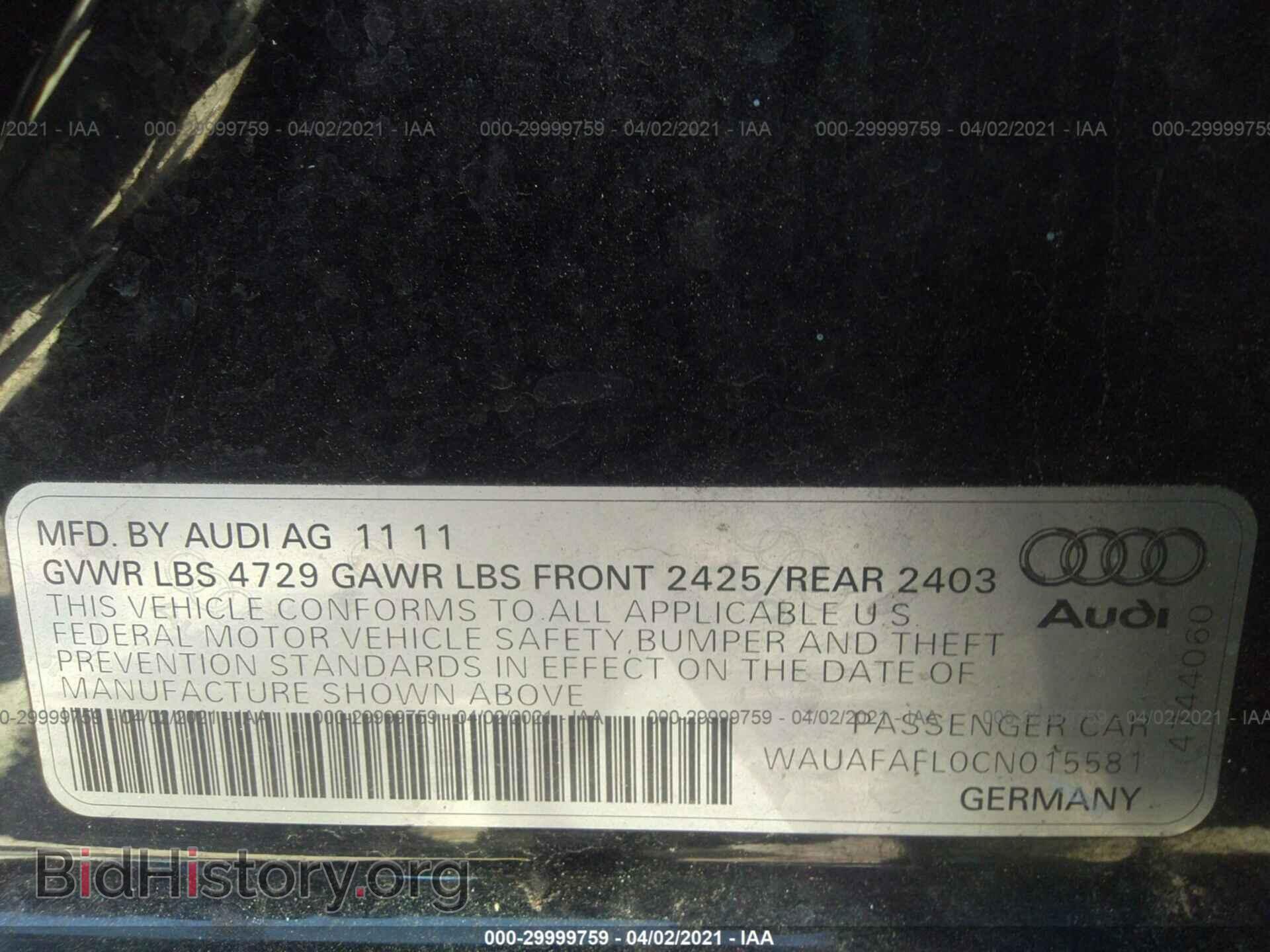 2012 AUDI A4 - VIN: WAUAFAFL0CN015581 - Фото 9