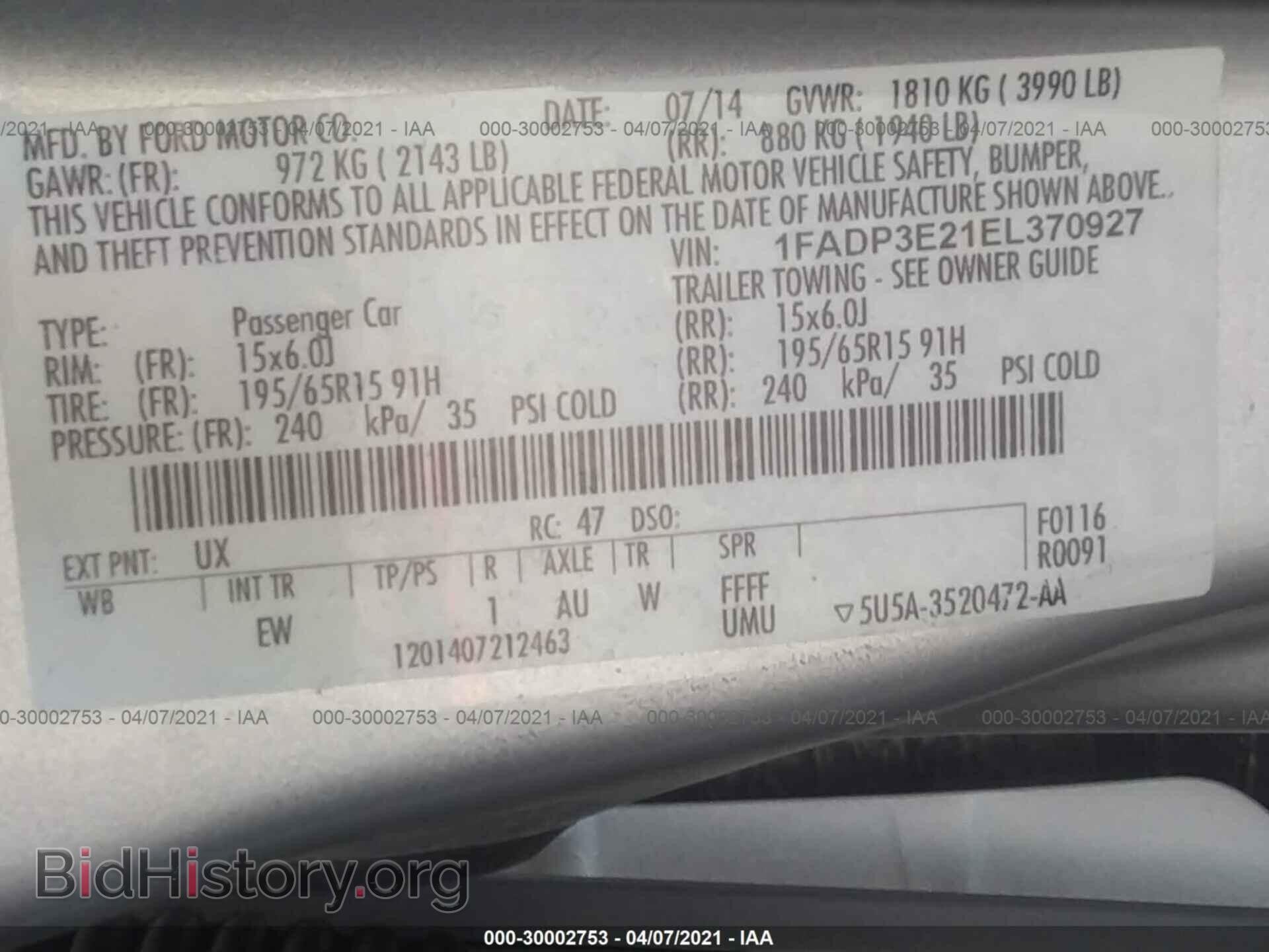 2014 FORD FOCUS - VIN: 1FADP3E21EL370927 - Фото 9