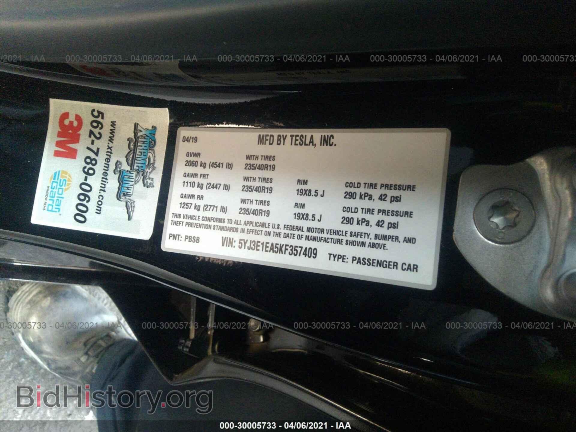 2019 TESLA MODEL 3 - VIN: 5YJ3E1EA5KF357409 - Photo 9