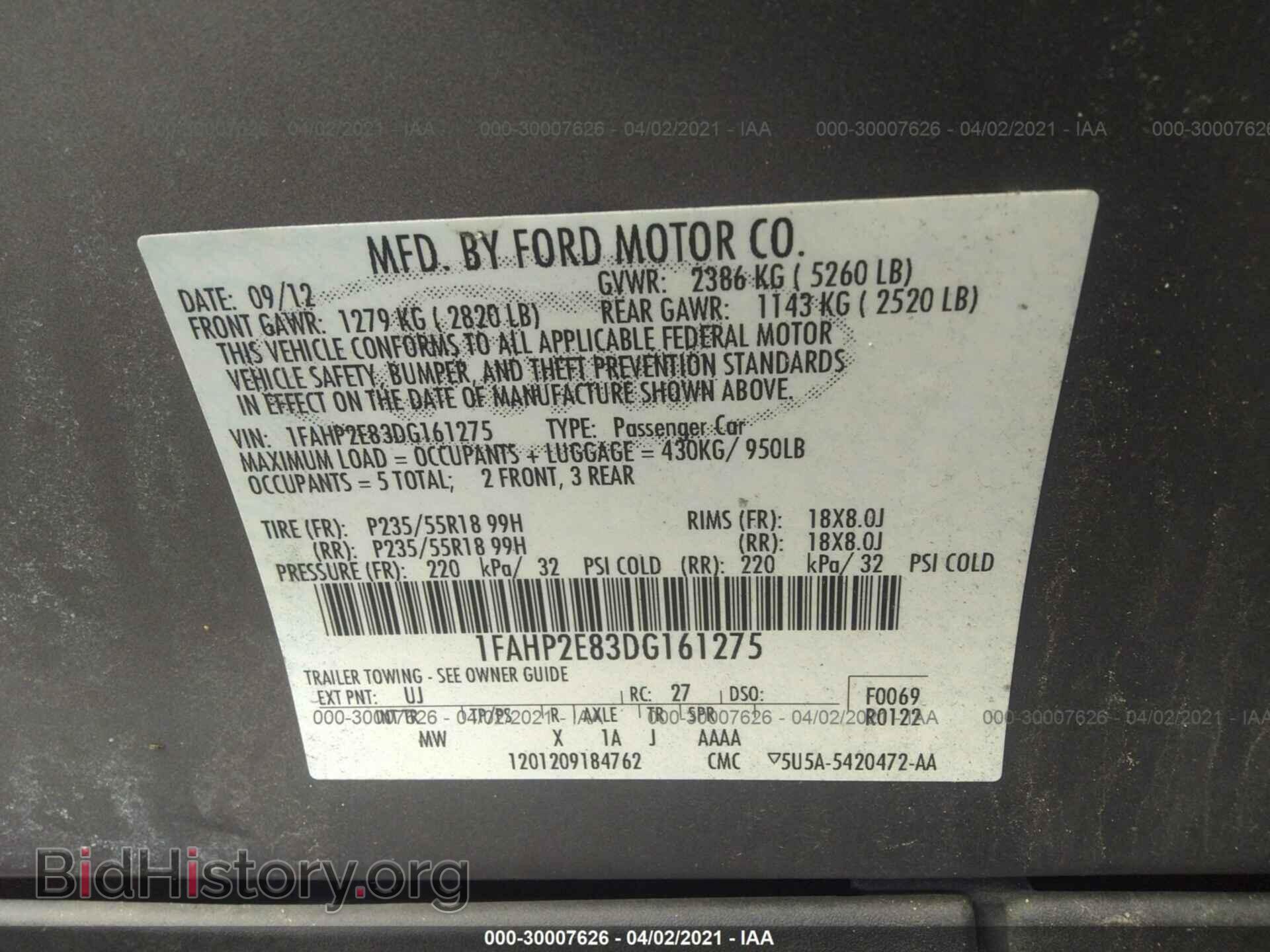 2013 FORD TAURUS - VIN: 1FAHP2E83DG161275 - Фото 9