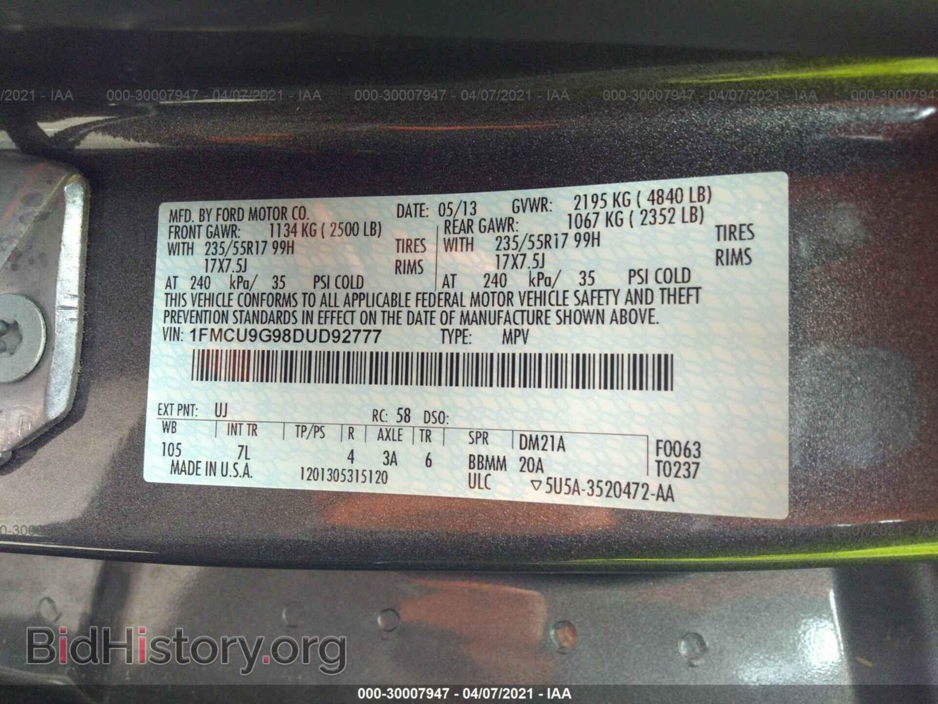 2013 FORD ESCAPE - VIN: 1FMCU9G98DUD92777 - Фото 9