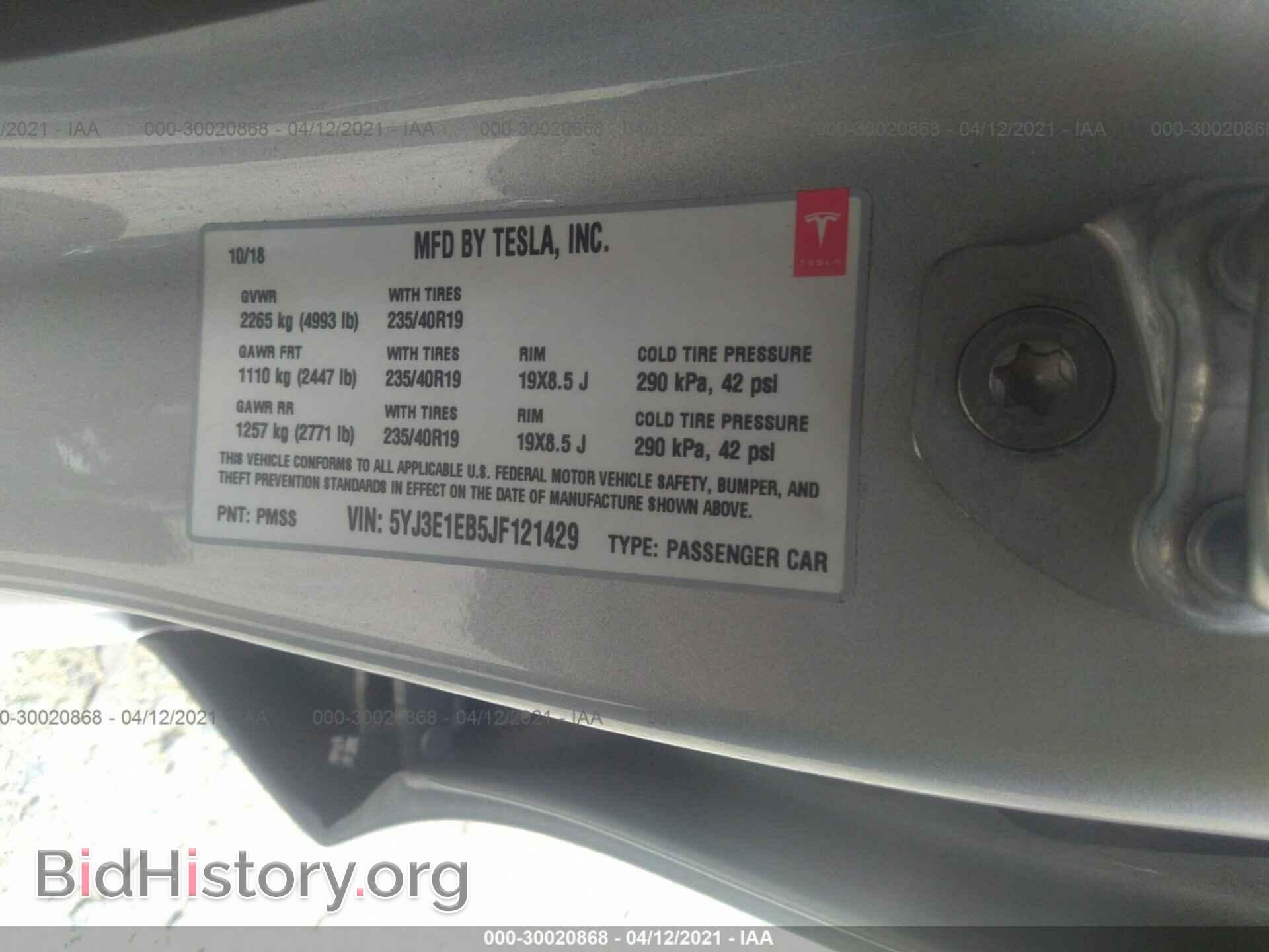 2018 TESLA MODEL 3 - VIN: 5YJ3E1EB5JF121429 - Photo 9