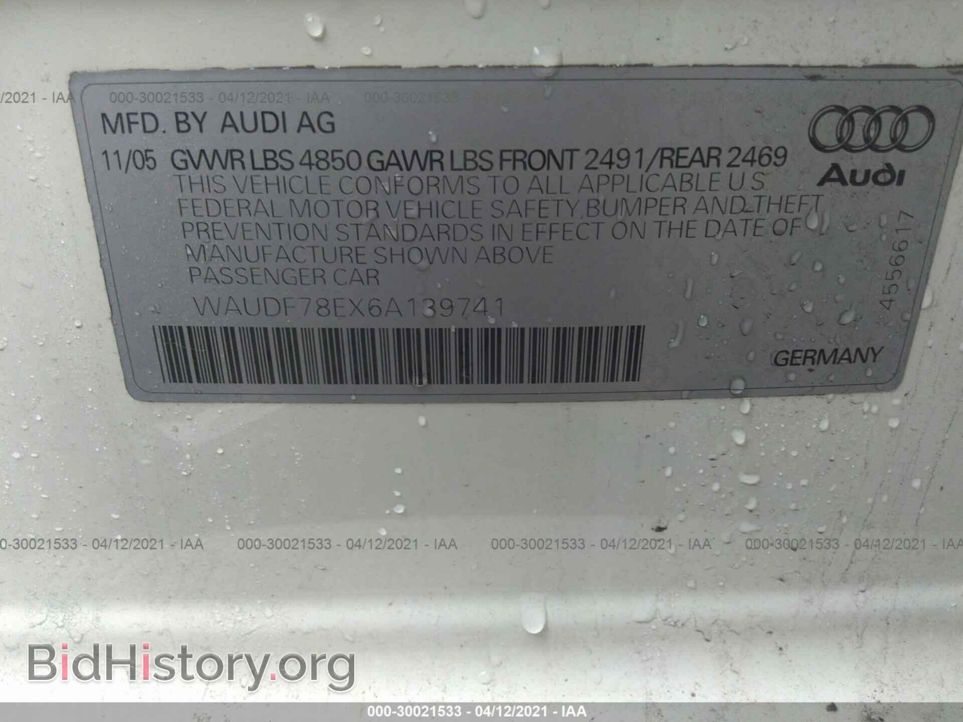 2006 AUDI A4 - VIN: WAUDF78EX6A139741 - Фото 9
