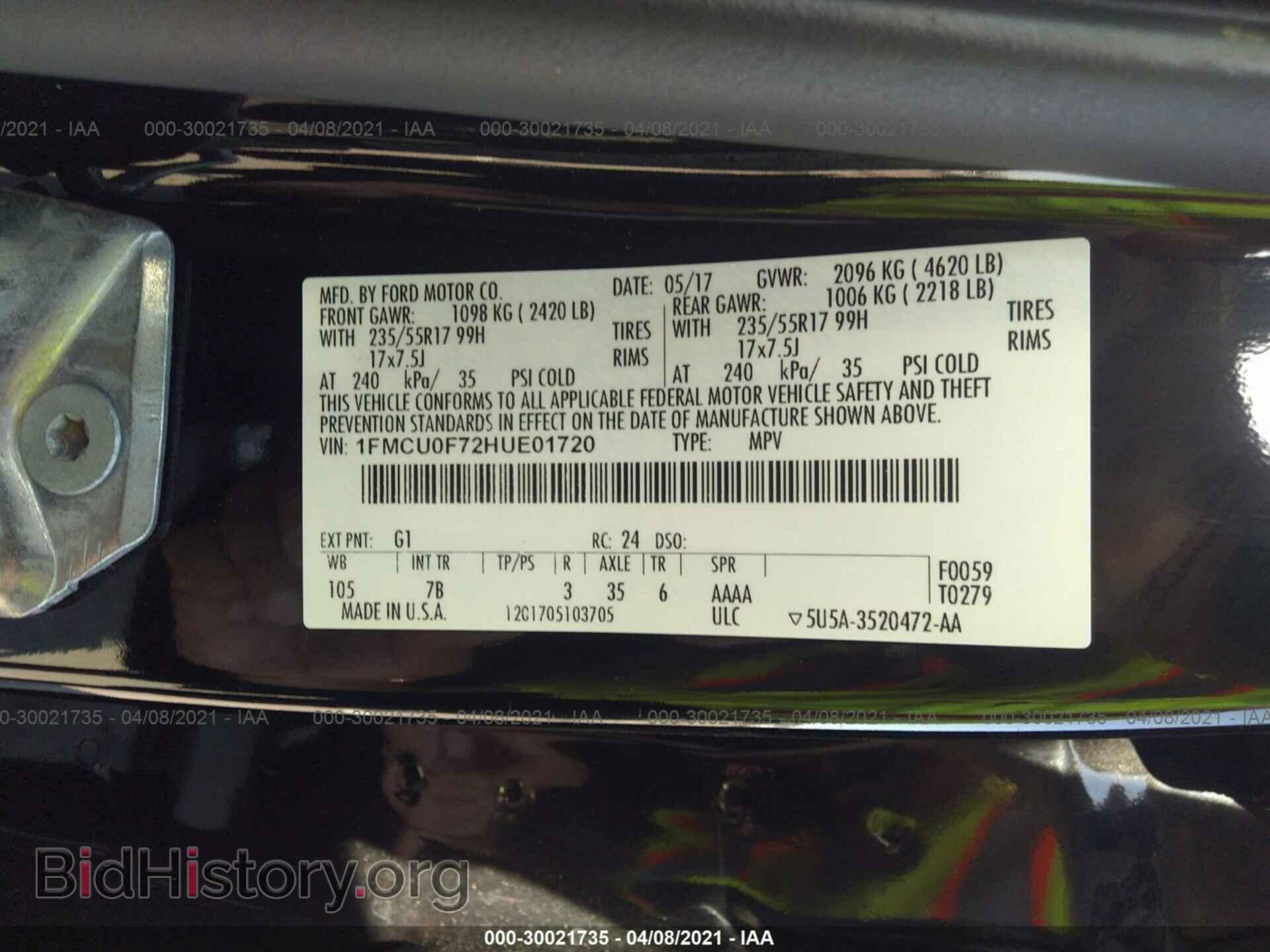 2017 FORD ESCAPE - VIN: 1FMCU0F72HUE01720 - Фото 9