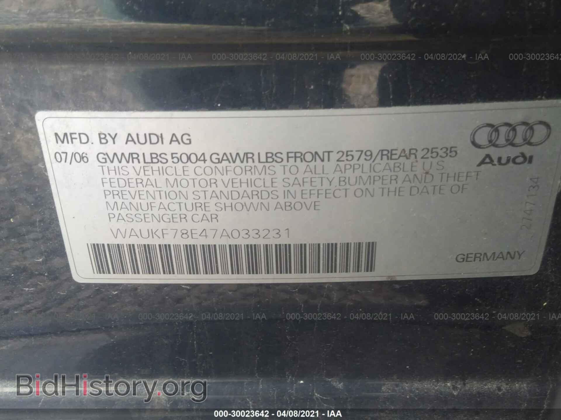 2007 AUDI A4 - VIN: WAUKF78E47A033231 - Фото 9