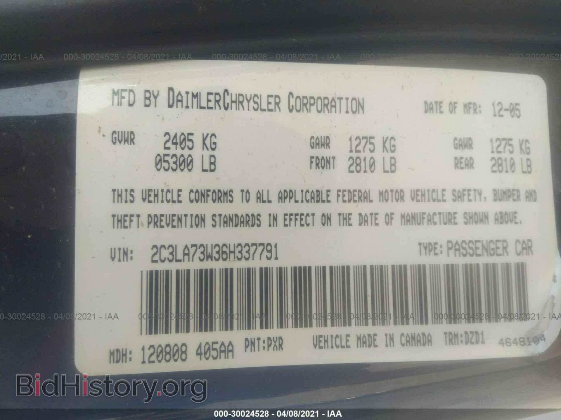 2006 CHRYSLER 300 - VIN: 2C3LA73W36H337791 - Фото 9