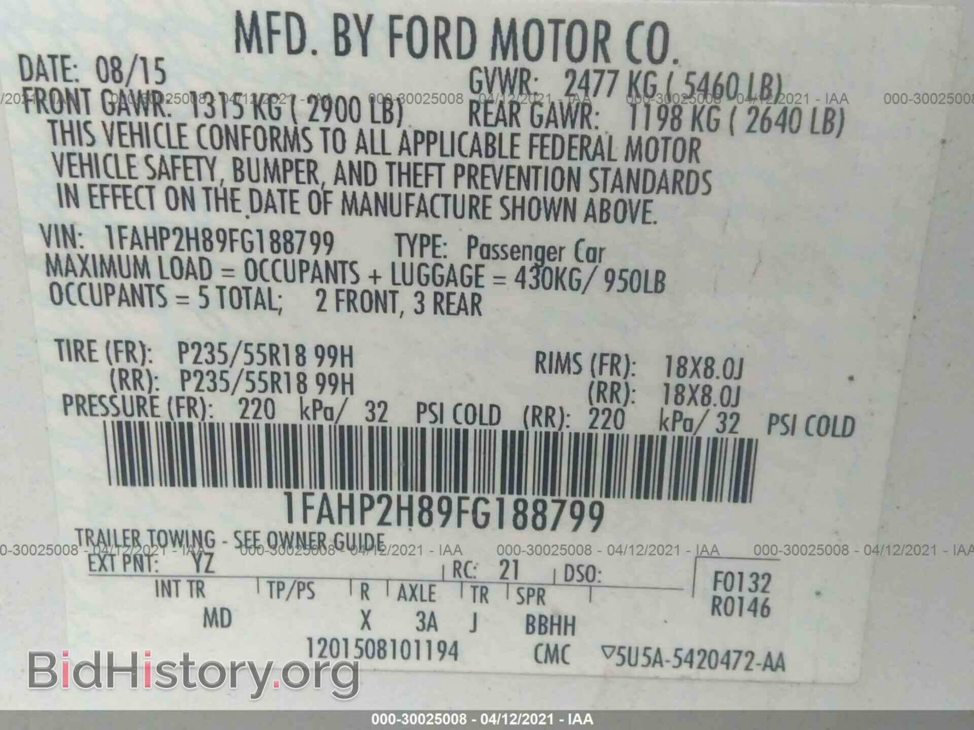 2015 FORD TAURUS - VIN: 1FAHP2H89FG188799 - Photo 9