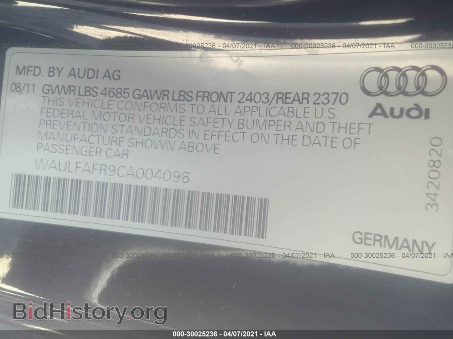 2012 AUDI A5 - VIN: WAULFAFR9CA004096 - Фото 9