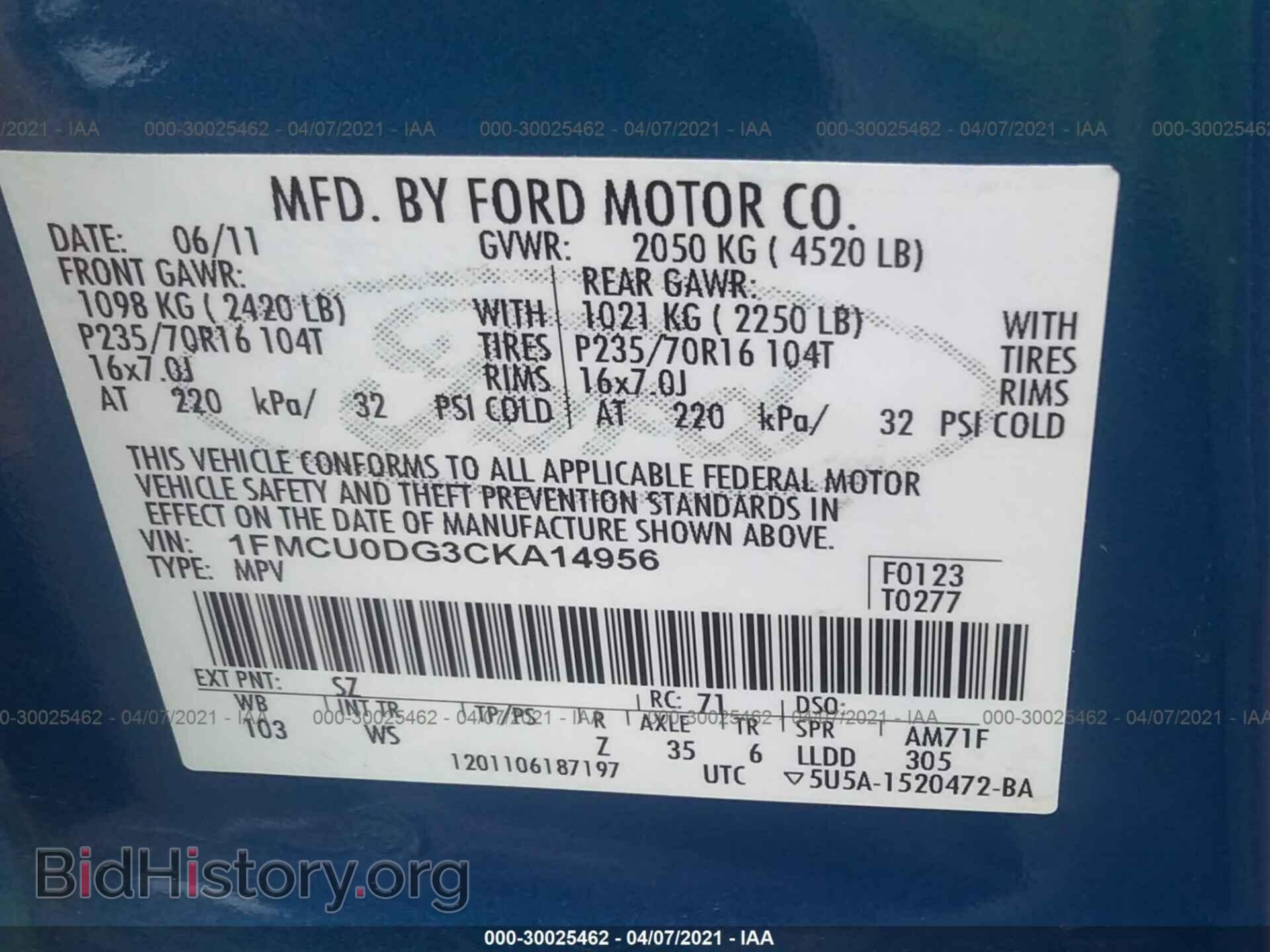 2012 FORD ESCAPE - VIN: 1FMCU0DG3CKA14956 - Фото 9
