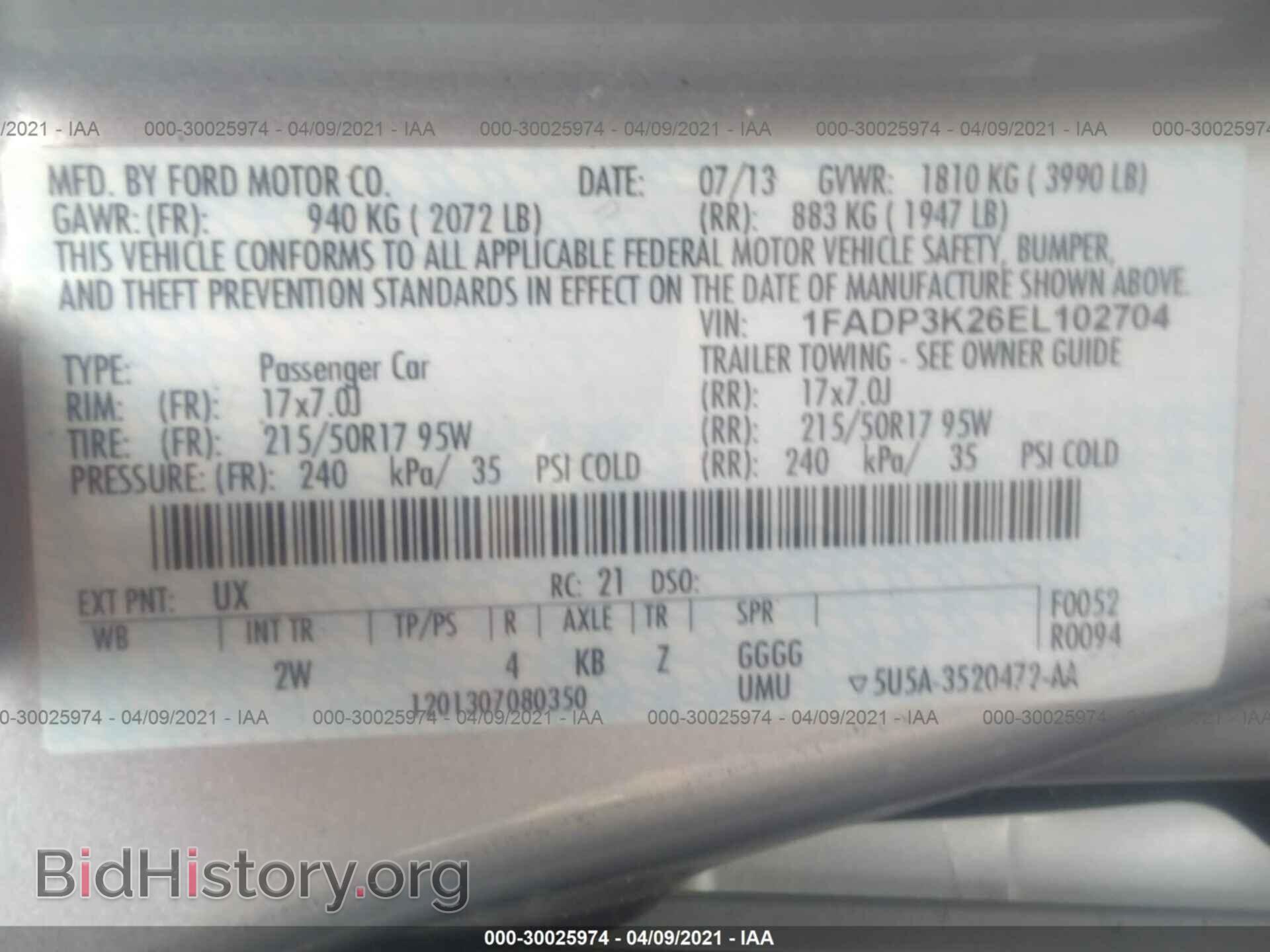 2014 FORD FOCUS - VIN: 1FADP3K26EL102704 - Фото 9