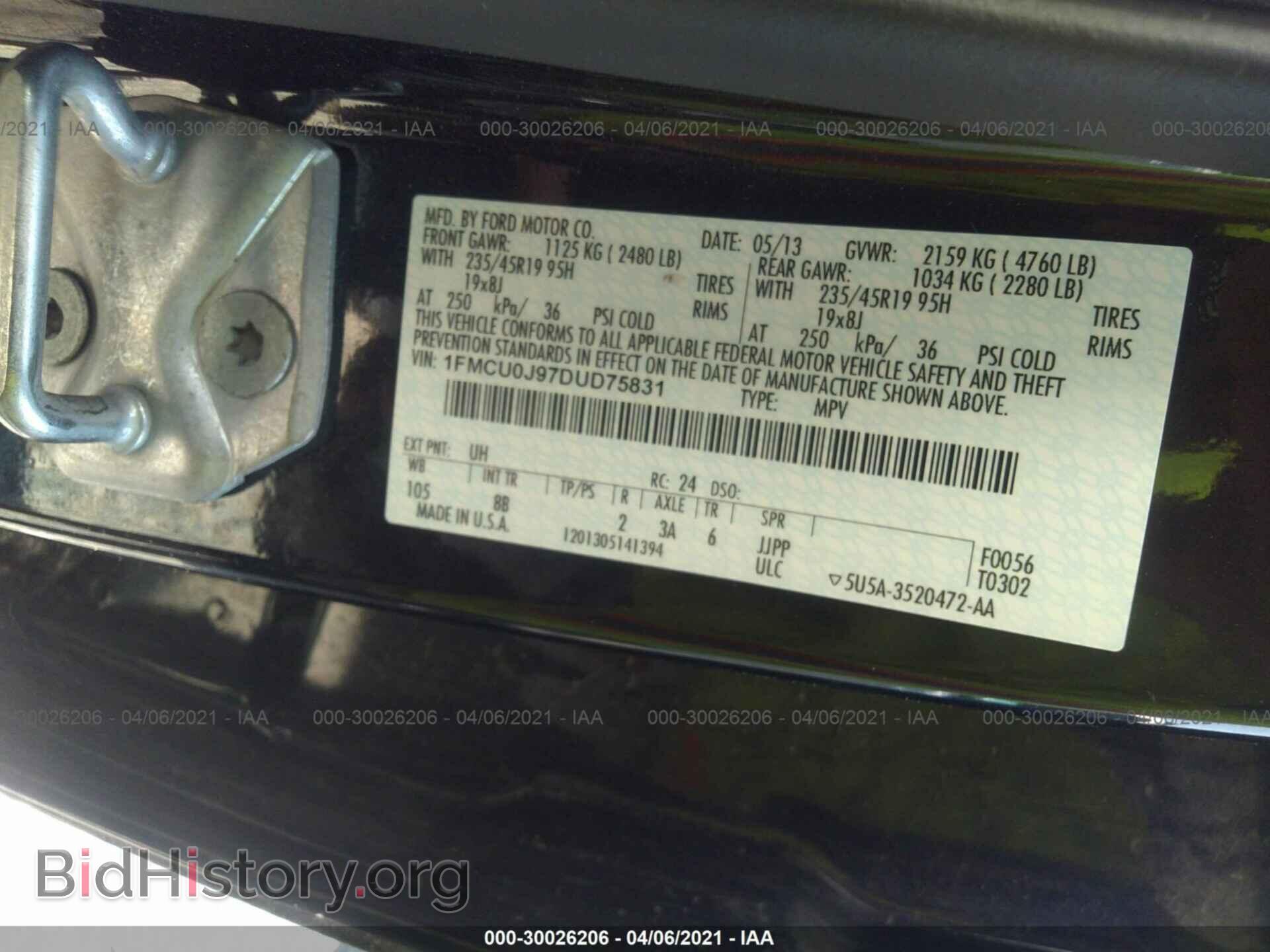 2013 FORD ESCAPE - VIN: 1FMCU0J97DUD75831 - Фото 9