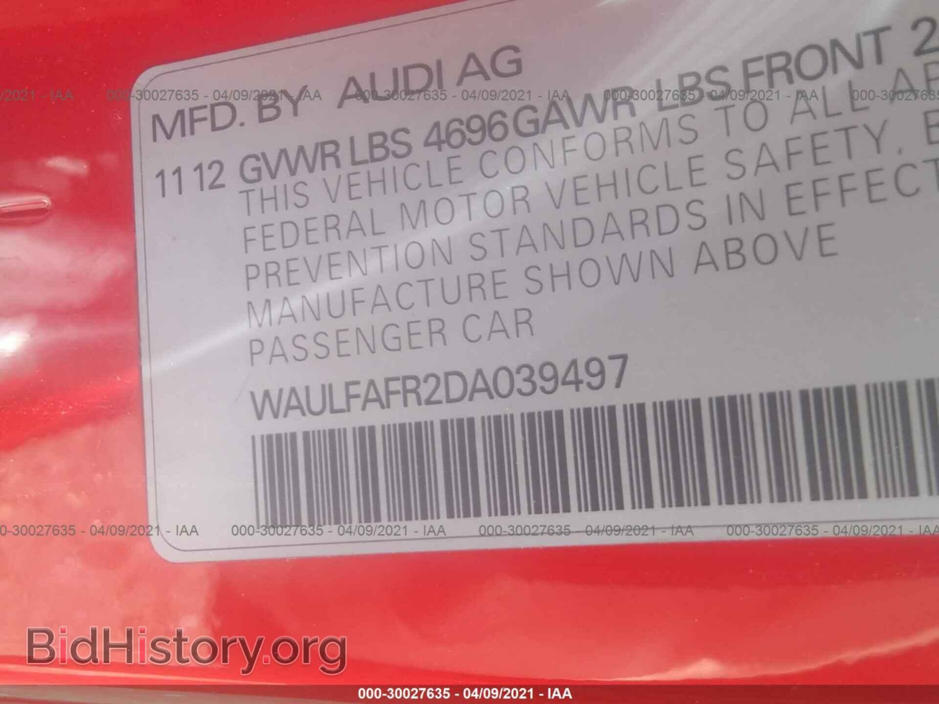 2013 AUDI A5 - VIN: WAULFAFR2DA039497 - Фото 9