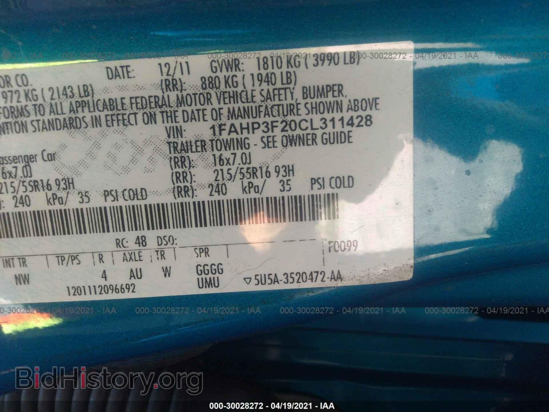 2012 FORD FOCUS - VIN: 1FAHP3F20CL311428 - Фото 9