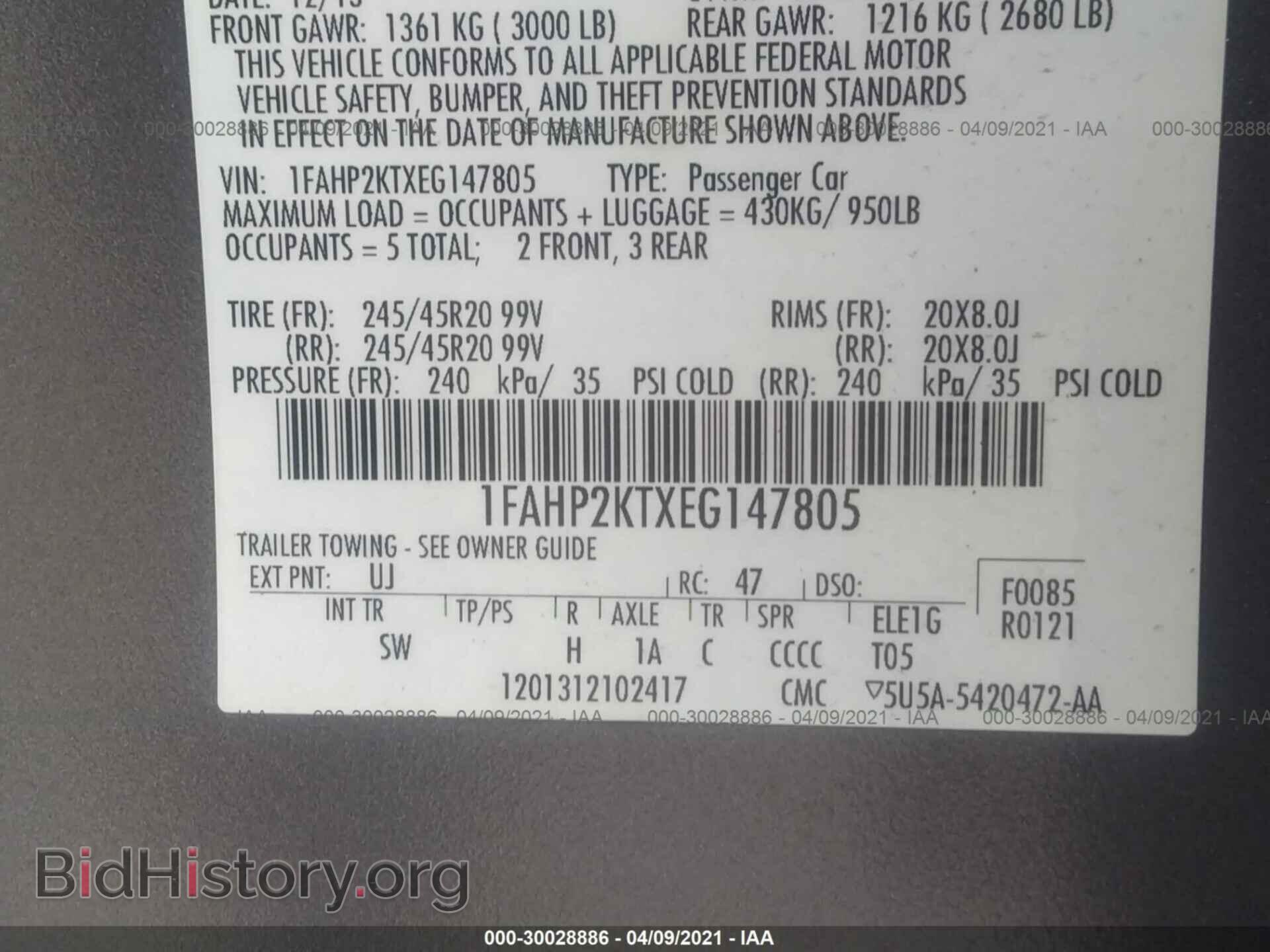 2014 FORD TAURUS - VIN: 1FAHP2KTXEG147805 - Photo 9