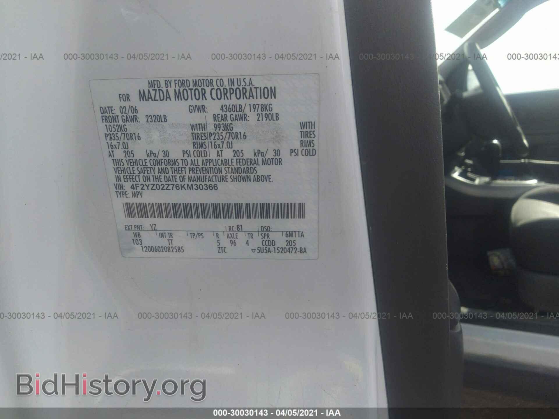 2006 MAZDA TRIBUTE - VIN: 4F2YZ02Z76KM30366 - Фото 9