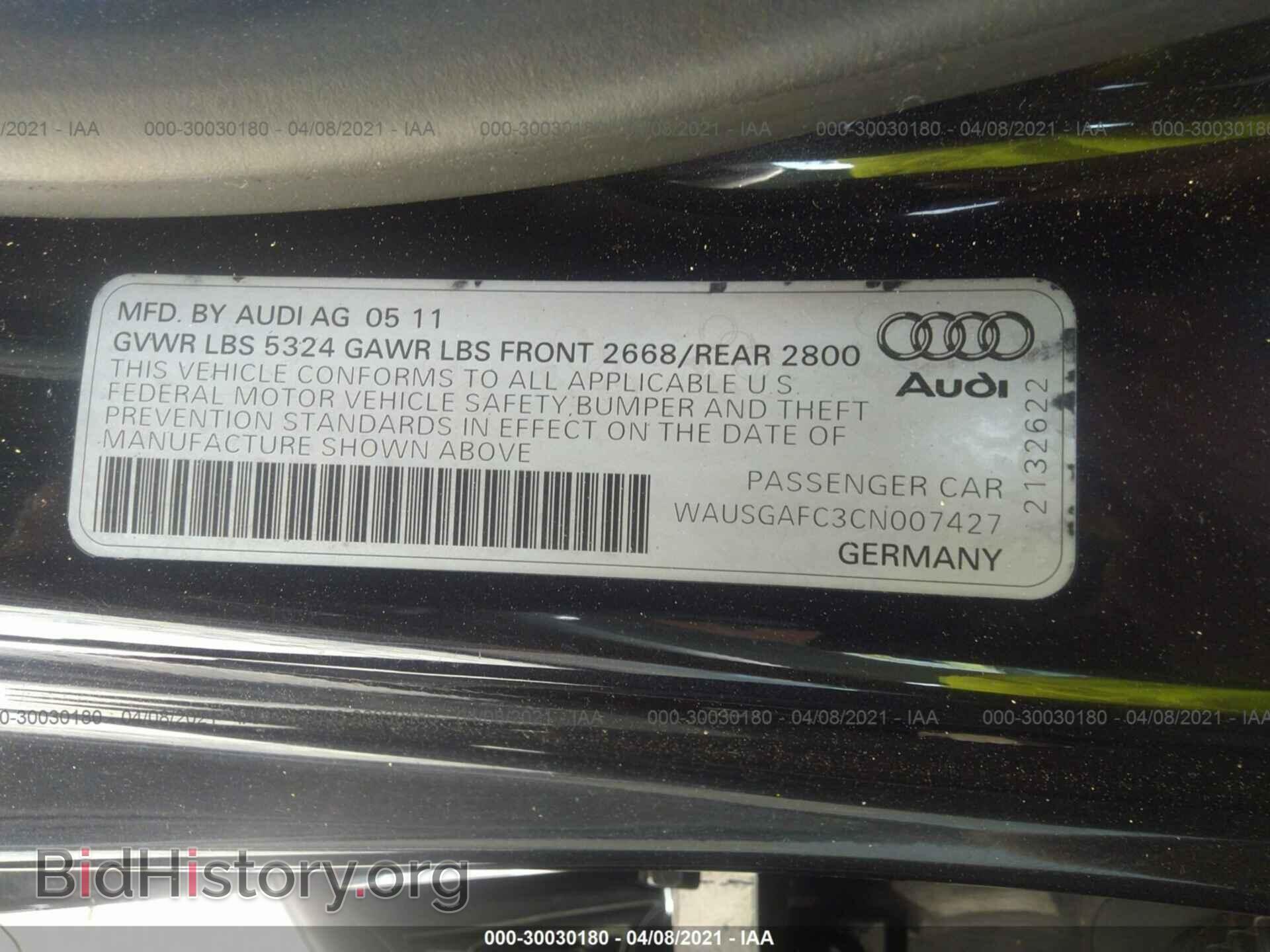 2012 AUDI A7 - VIN: WAUSGAFC3CN007427 - Фото 9