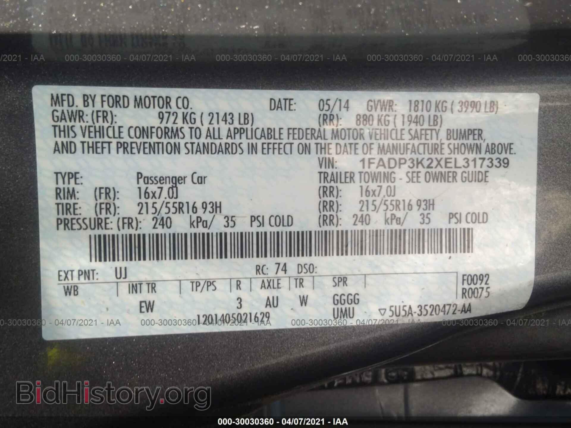 2014 FORD FOCUS - VIN: 1FADP3K2XEL317339 - Фото 9
