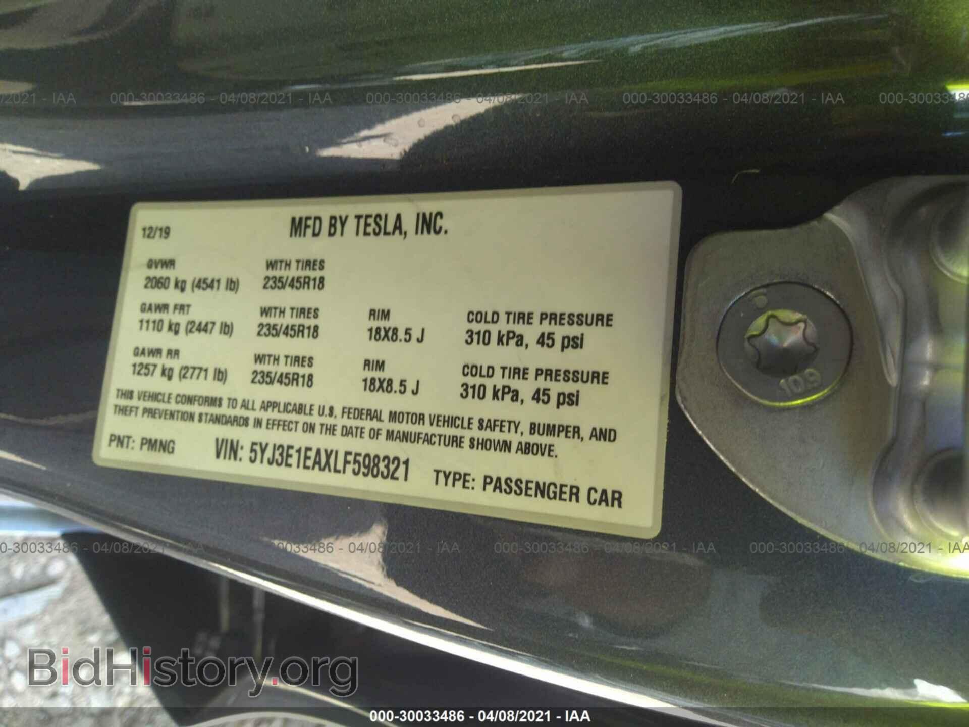 2020 TESLA MODEL 3 - VIN: 5YJ3E1EAXLF598321 - Photo 9