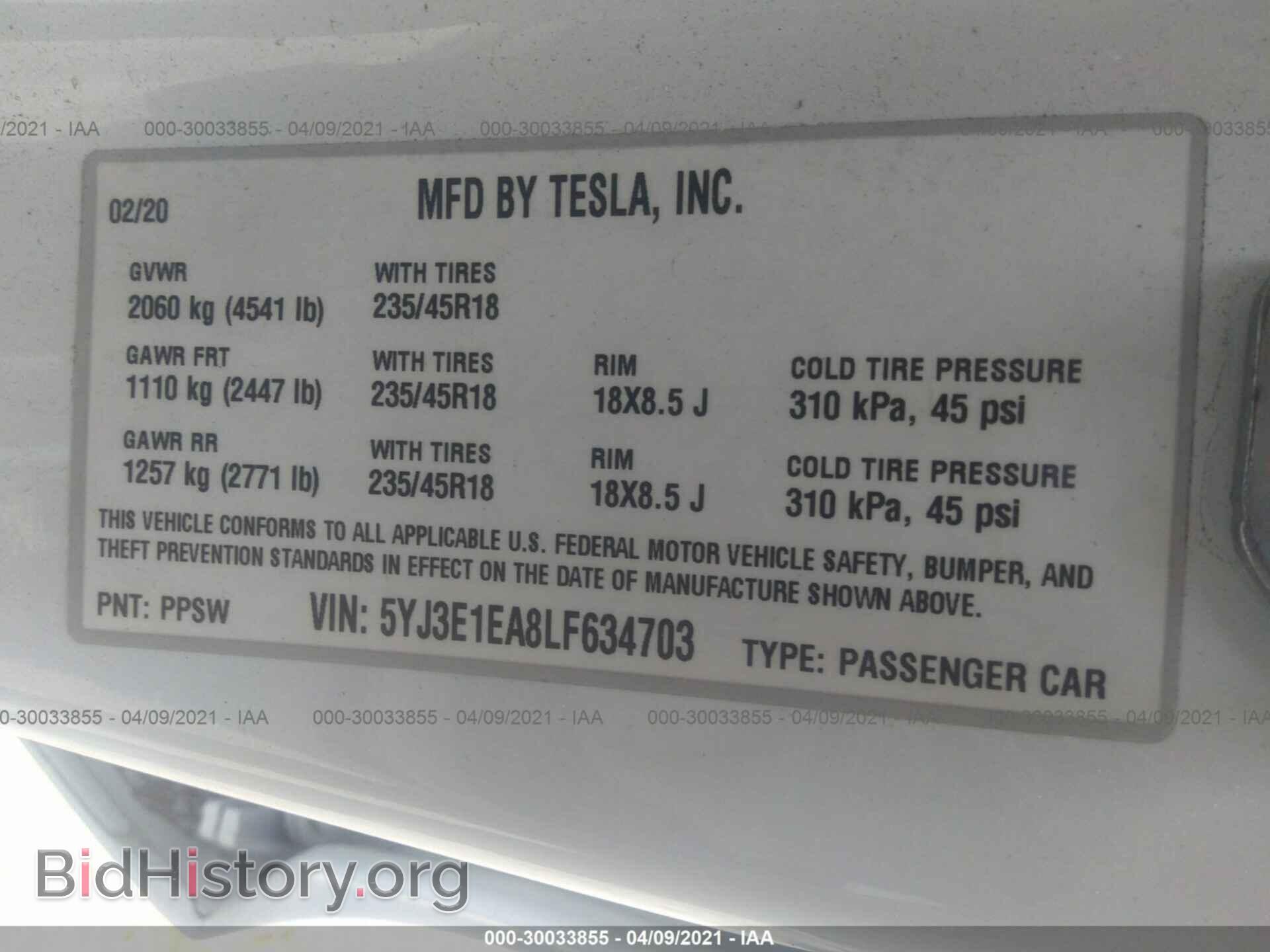 2020 TESLA MODEL 3 - VIN: 5YJ3E1EA8LF634703 - Photo 9