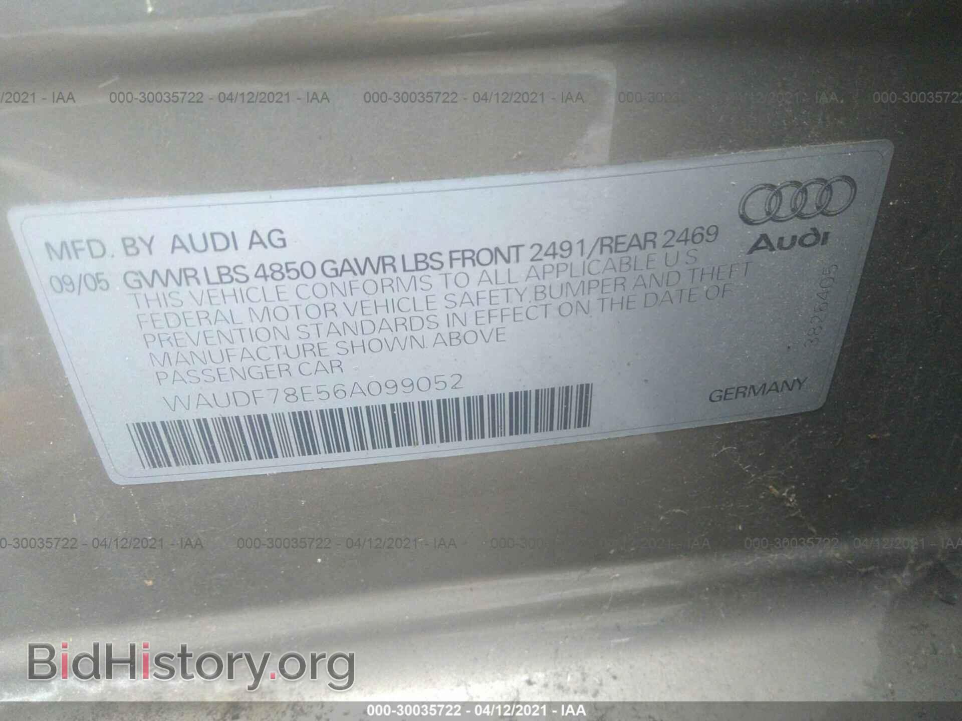 2006 AUDI A4 - VIN: WAUDF78E56A099052 - Фото 9