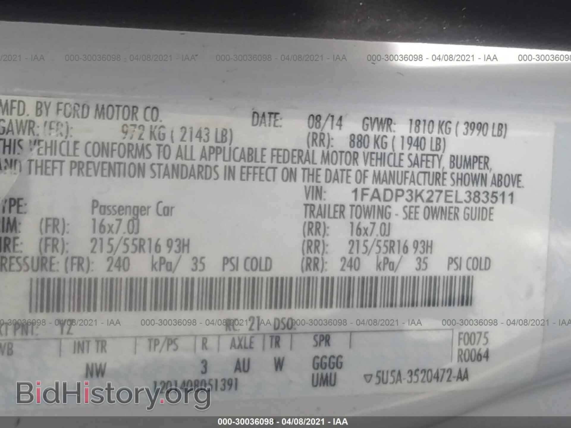 2014 FORD FOCUS - VIN: 1FADP3K27EL383511 - Фото 9