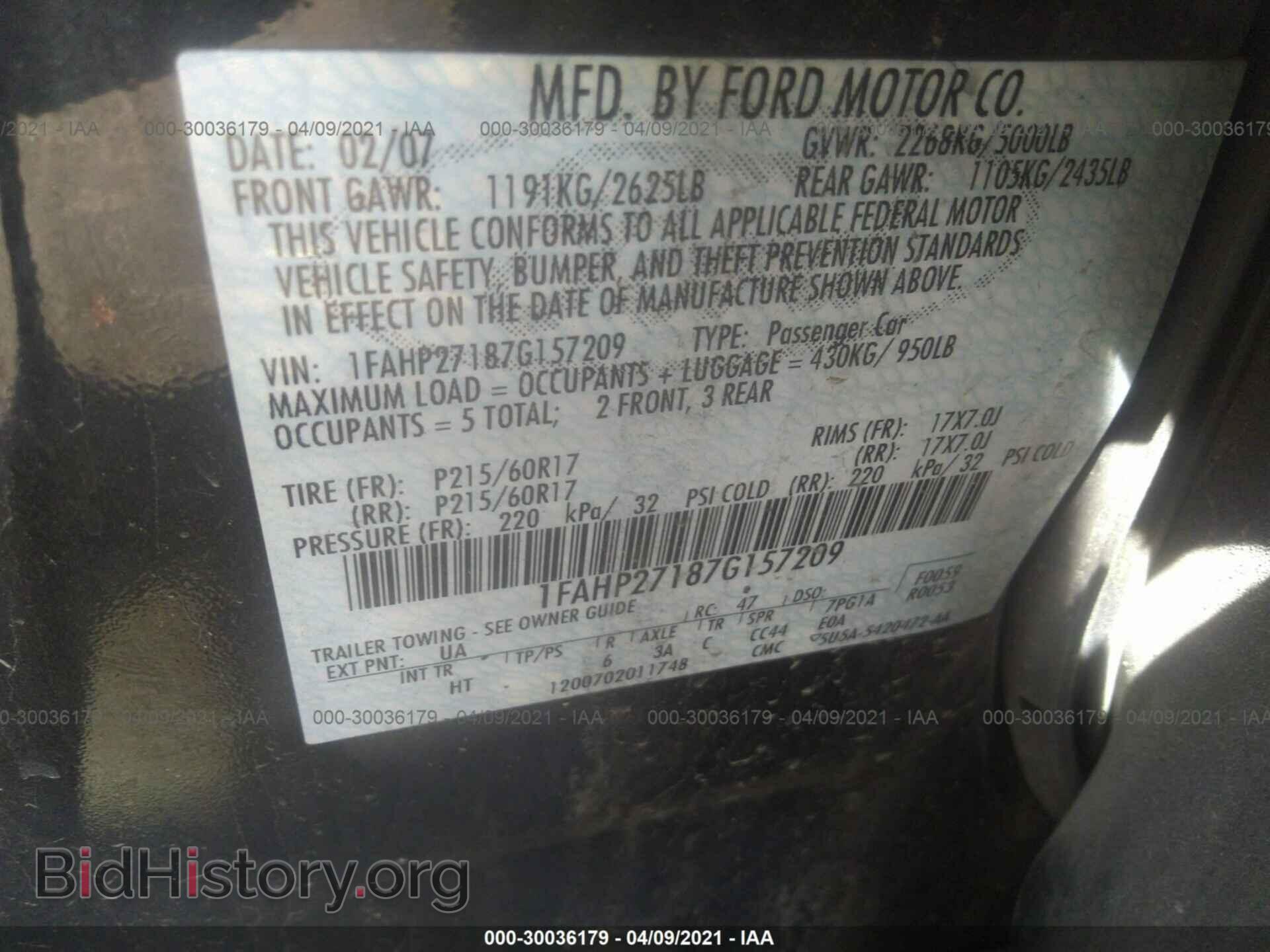 2007 FORD FIVE HUNDRED - VIN: 1FAHP27187G157209 - Фото 8