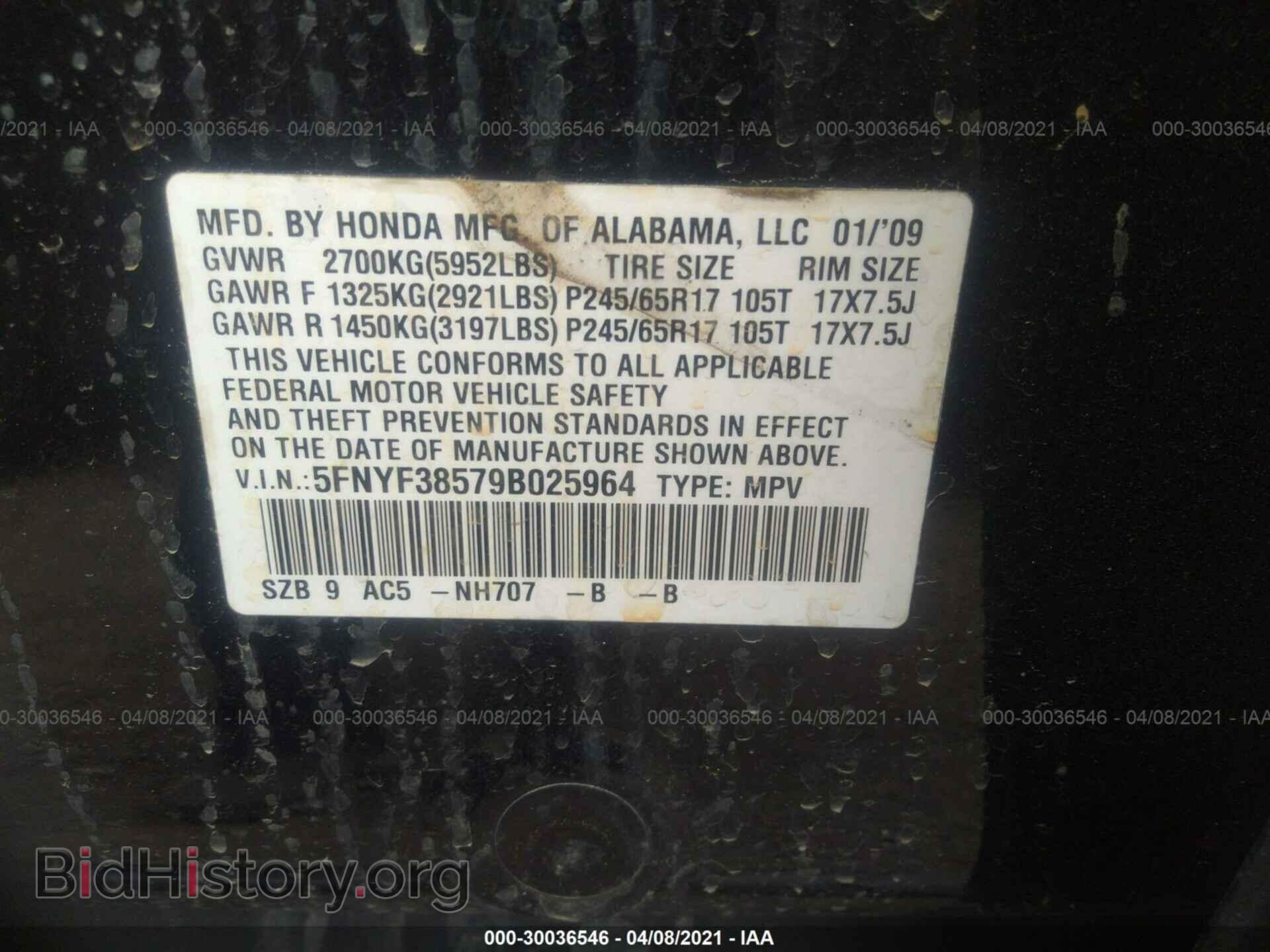 2009 HONDA PILOT - VIN: 5FNYF38579B025964 - Фото 9