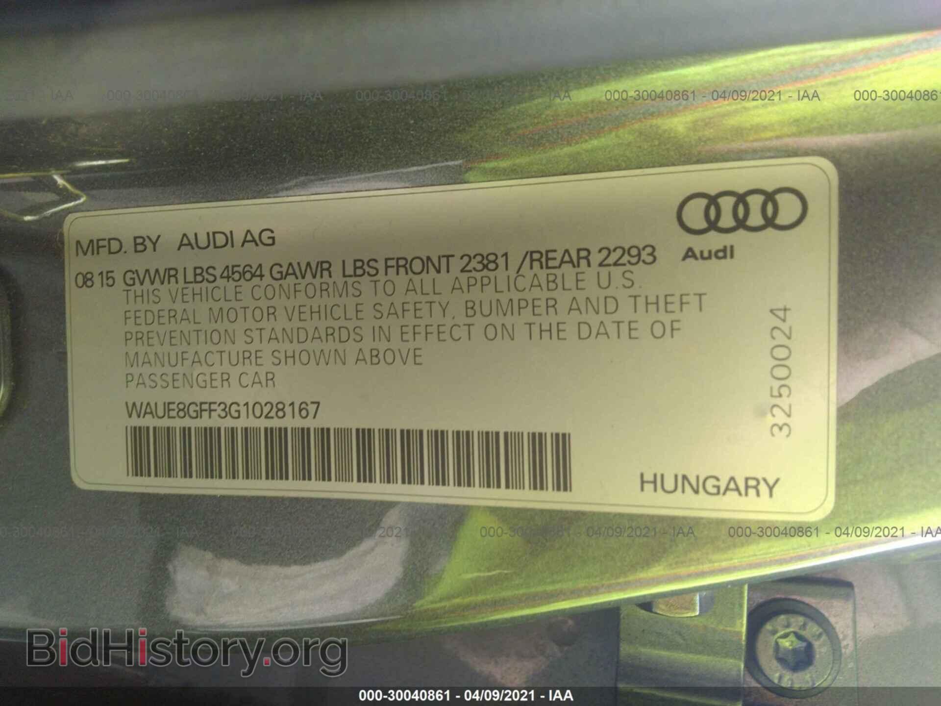 2016 AUDI A3 - VIN: WAUE8GFF3G1028167 - Фото 9