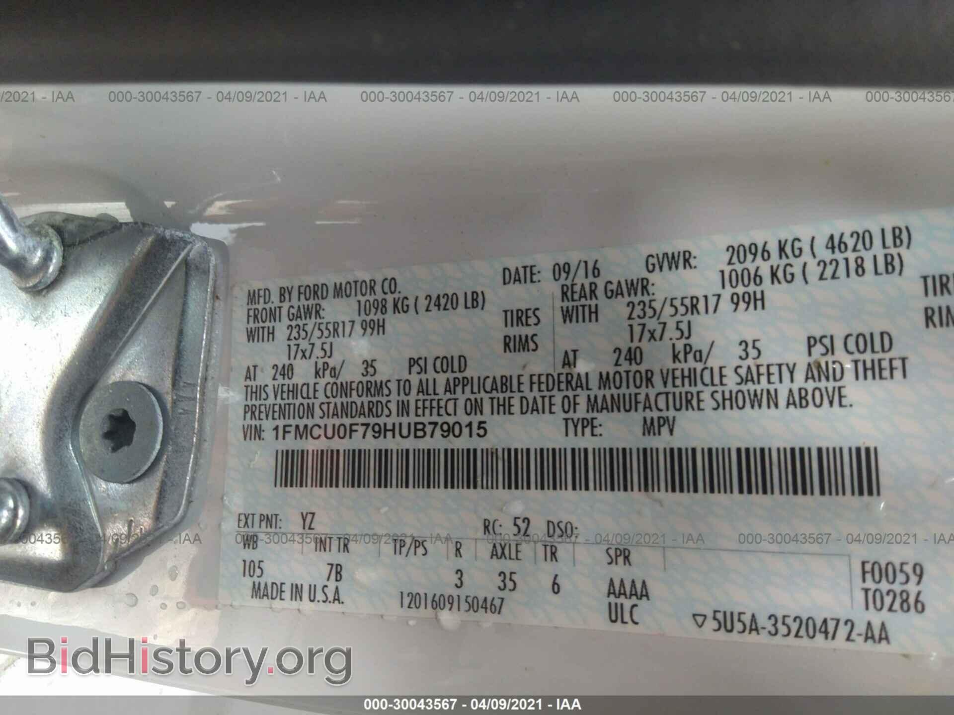 2017 FORD ESCAPE - VIN: 1FMCU0F79HUB79015 - Photo 9