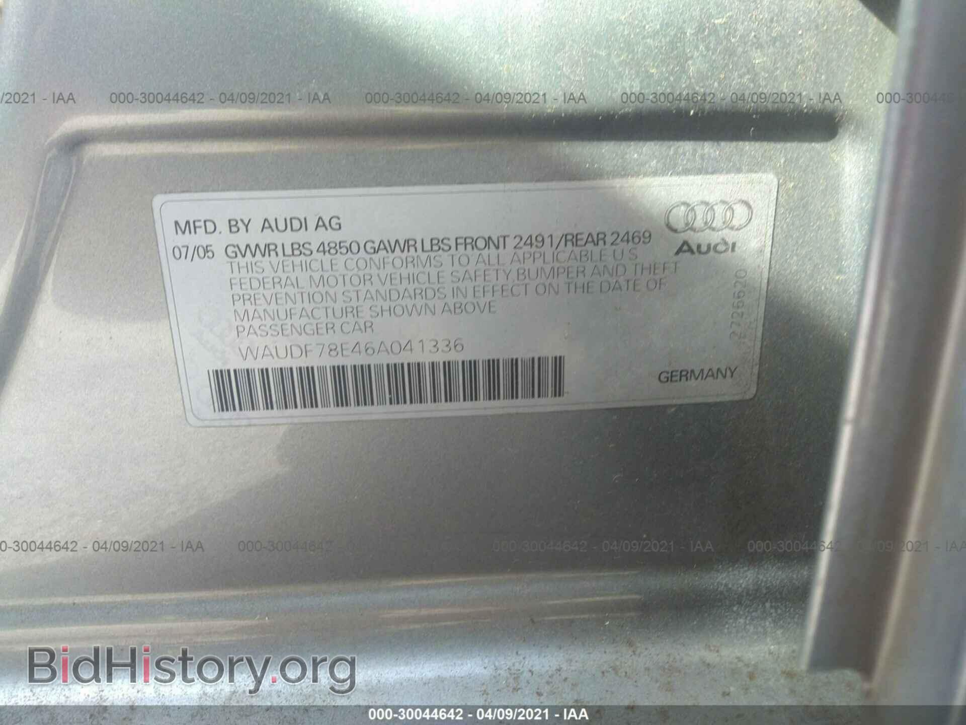 2006 AUDI A4 - VIN: WAUDF78E46A041336 - Фото 9