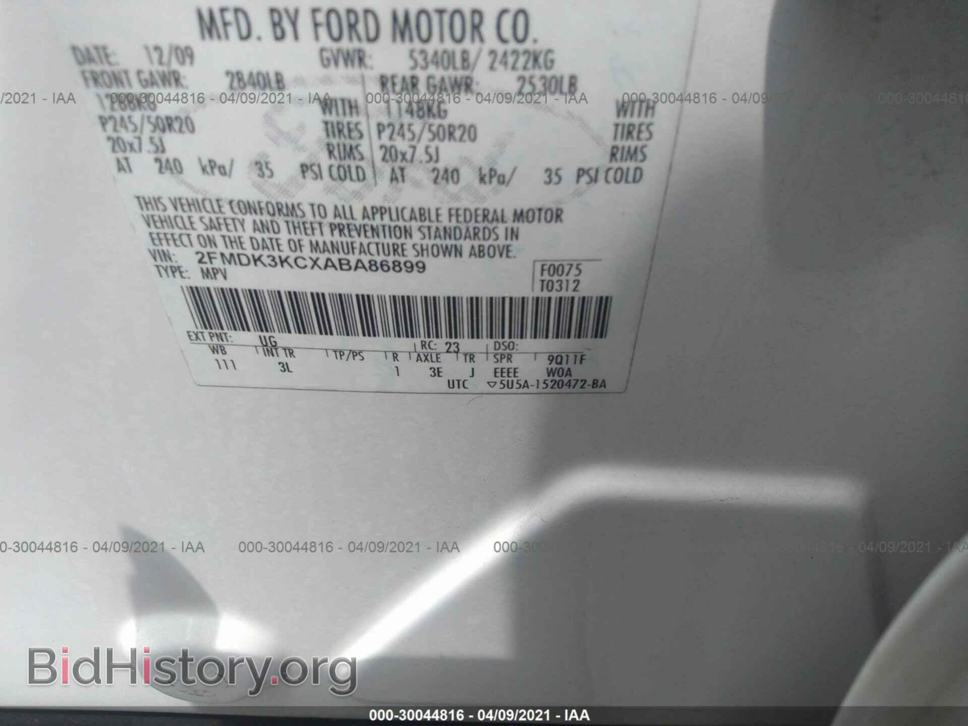 2010 FORD EDGE - VIN: 2FMDK3KCXABA86899 - Photo 9