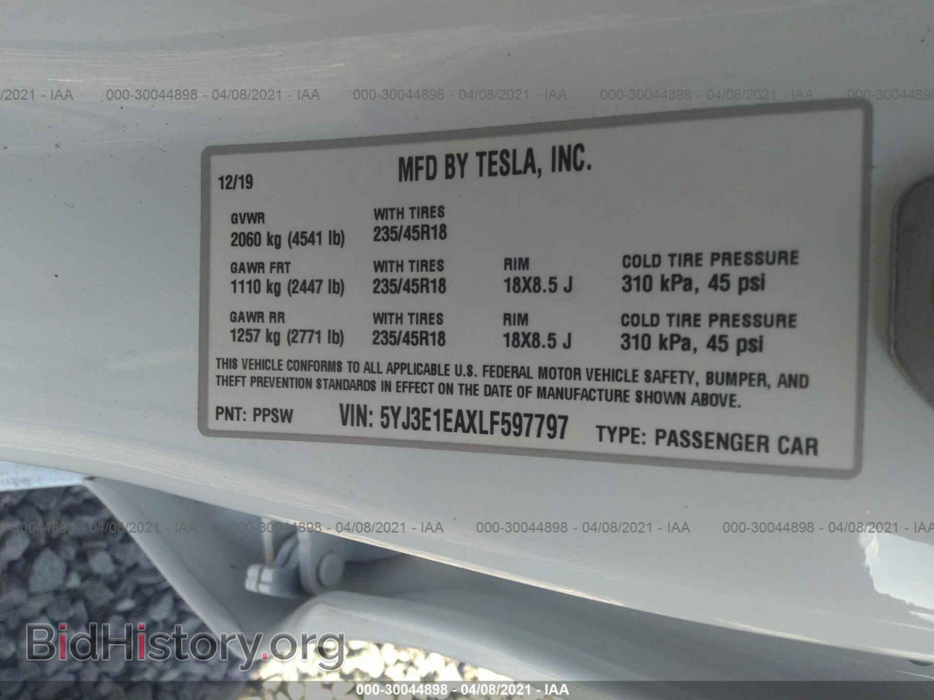 2020 TESLA MODEL 3 - VIN: 5YJ3E1EAXLF597797 - Фото 9