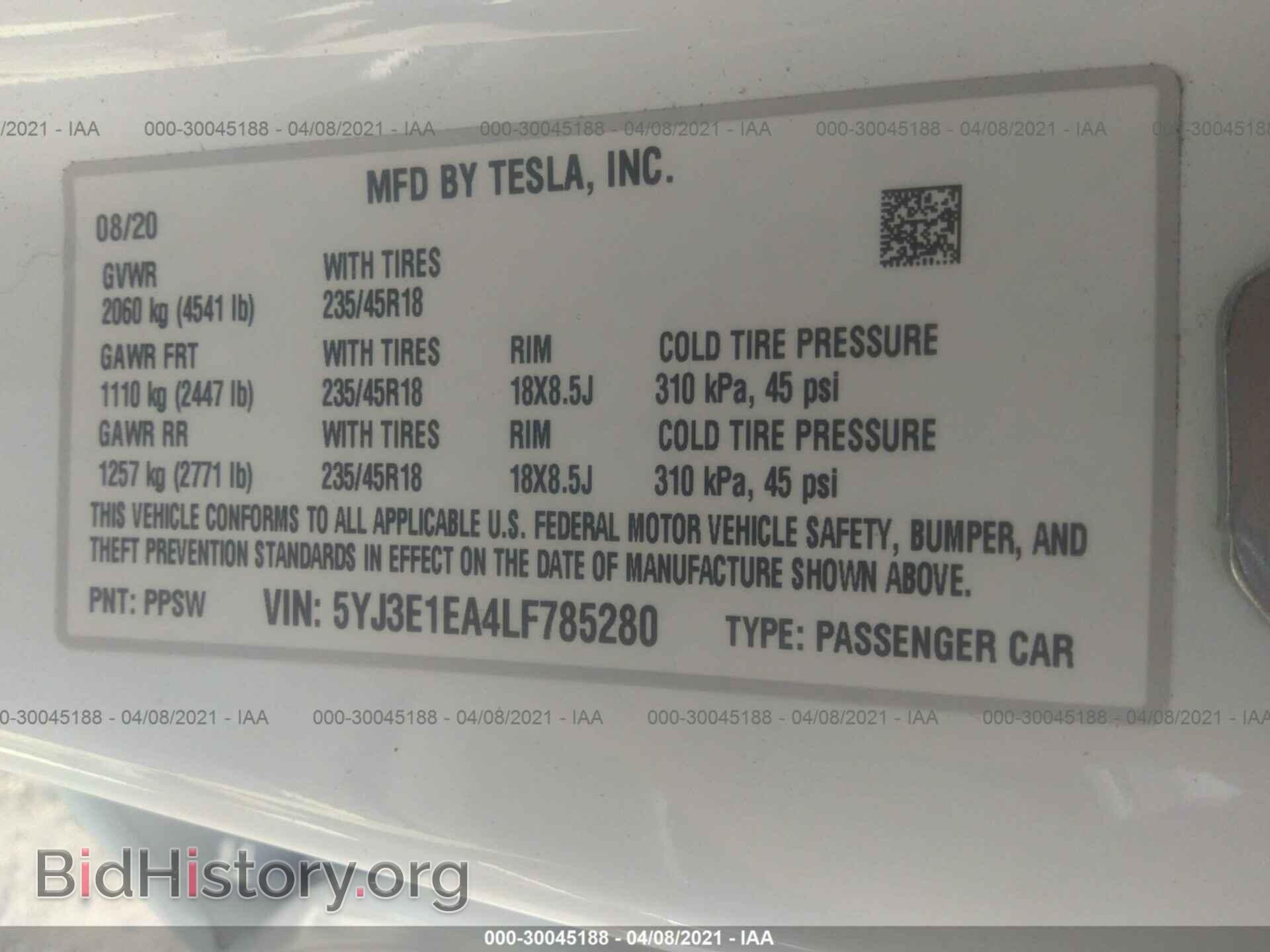 2020 TESLA MODEL 3 - VIN: 5YJ3E1EA4LF785280 - Фото 9