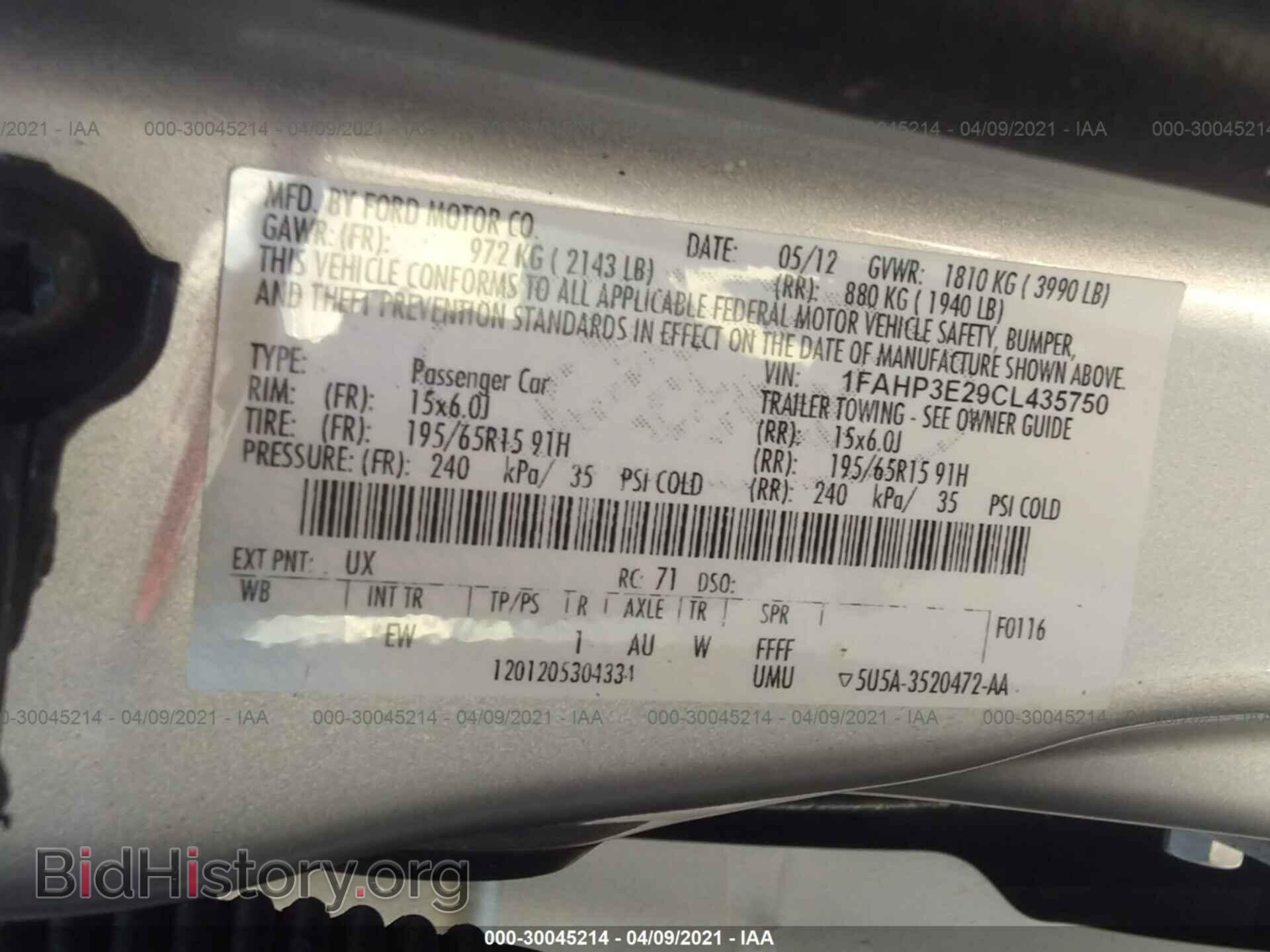 2012 FORD FOCUS - VIN: 1FAHP3E29CL435750 - Фото 9
