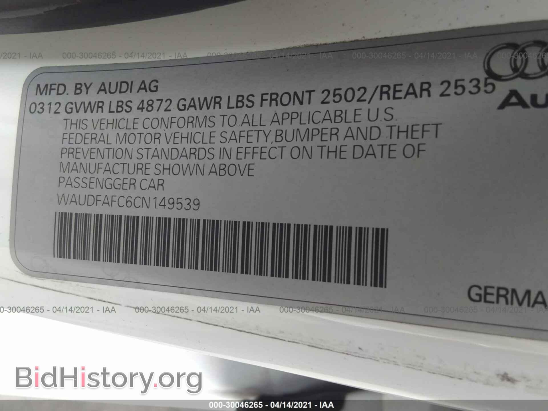 2012 AUDI A6 - VIN: WAUDFAFC6CN149539 - Фото 9