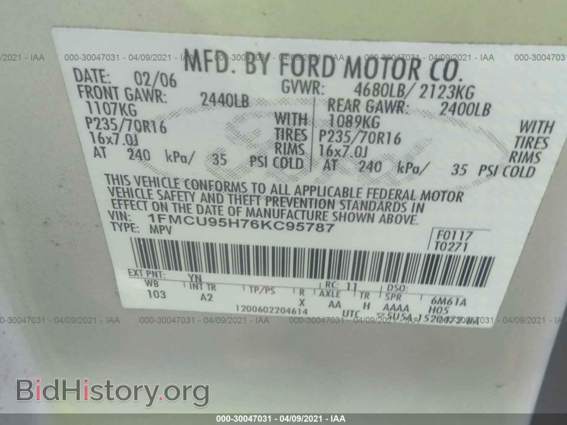 2006 FORD ESCAPE - VIN: 1FMCU95H76KC95787 - Фото 9