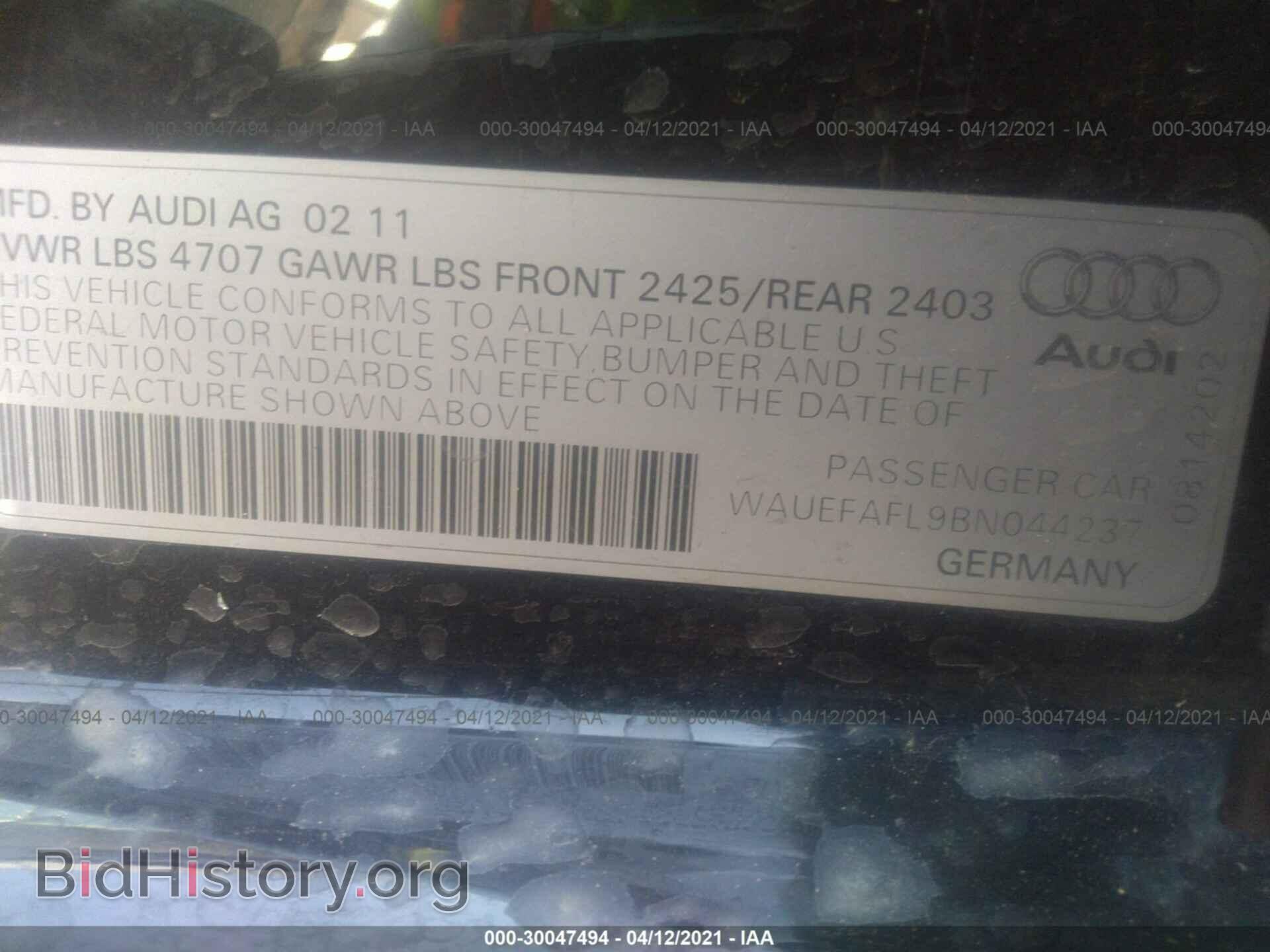 2011 AUDI A4 - VIN: WAUEFAFL9BN044237 - Фото 9