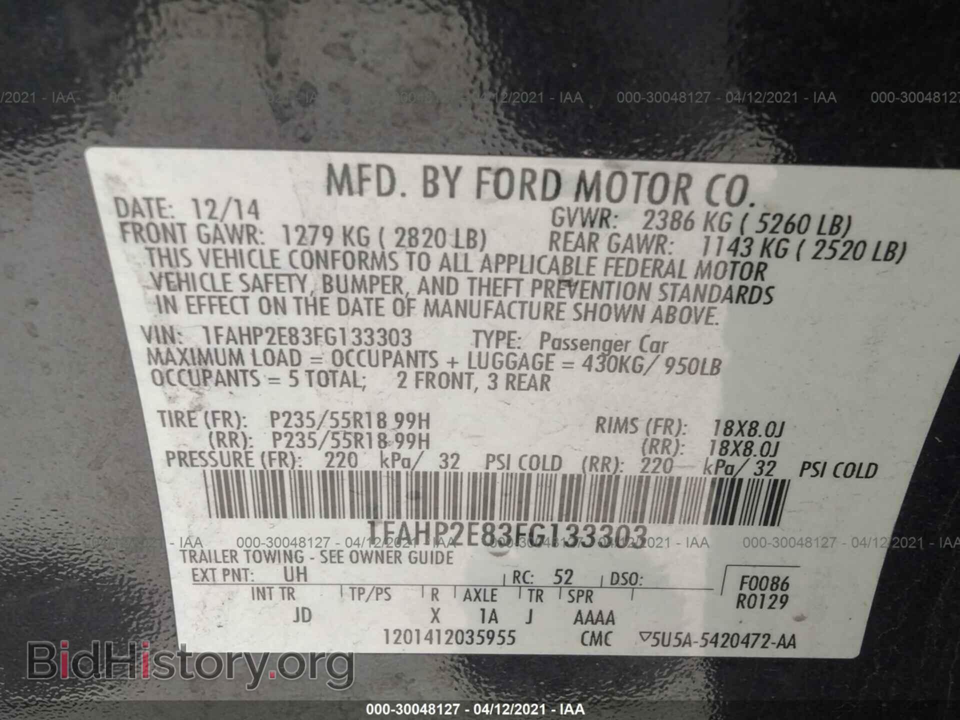 2015 FORD TAURUS - VIN: 1FAHP2E83FG133303 - Фото 9