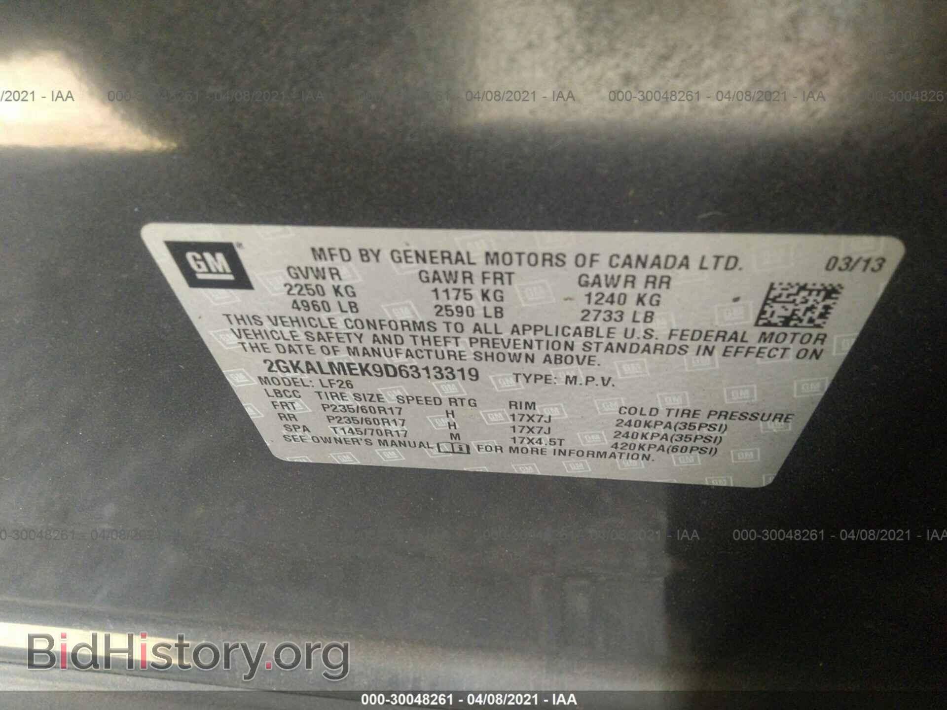 2013 GMC TERRAIN - VIN: 2GKALMEK9D6313319 - Photo 9