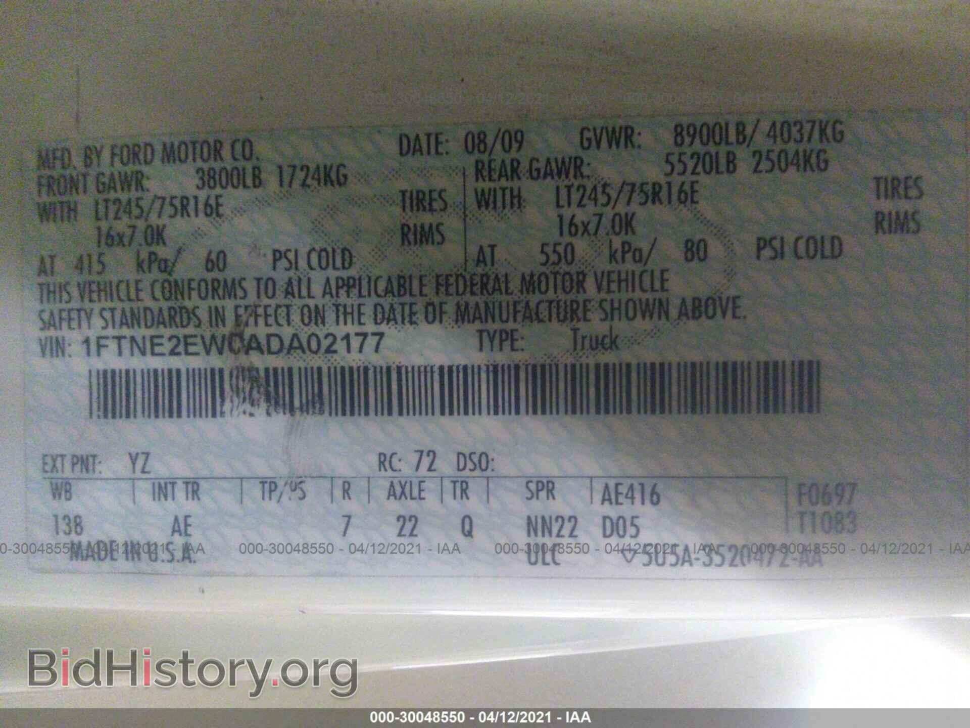 2010 FORD ECONOLINE CARGO VAN - VIN: 1FTNE2EW0ADA02177 - Фото 9