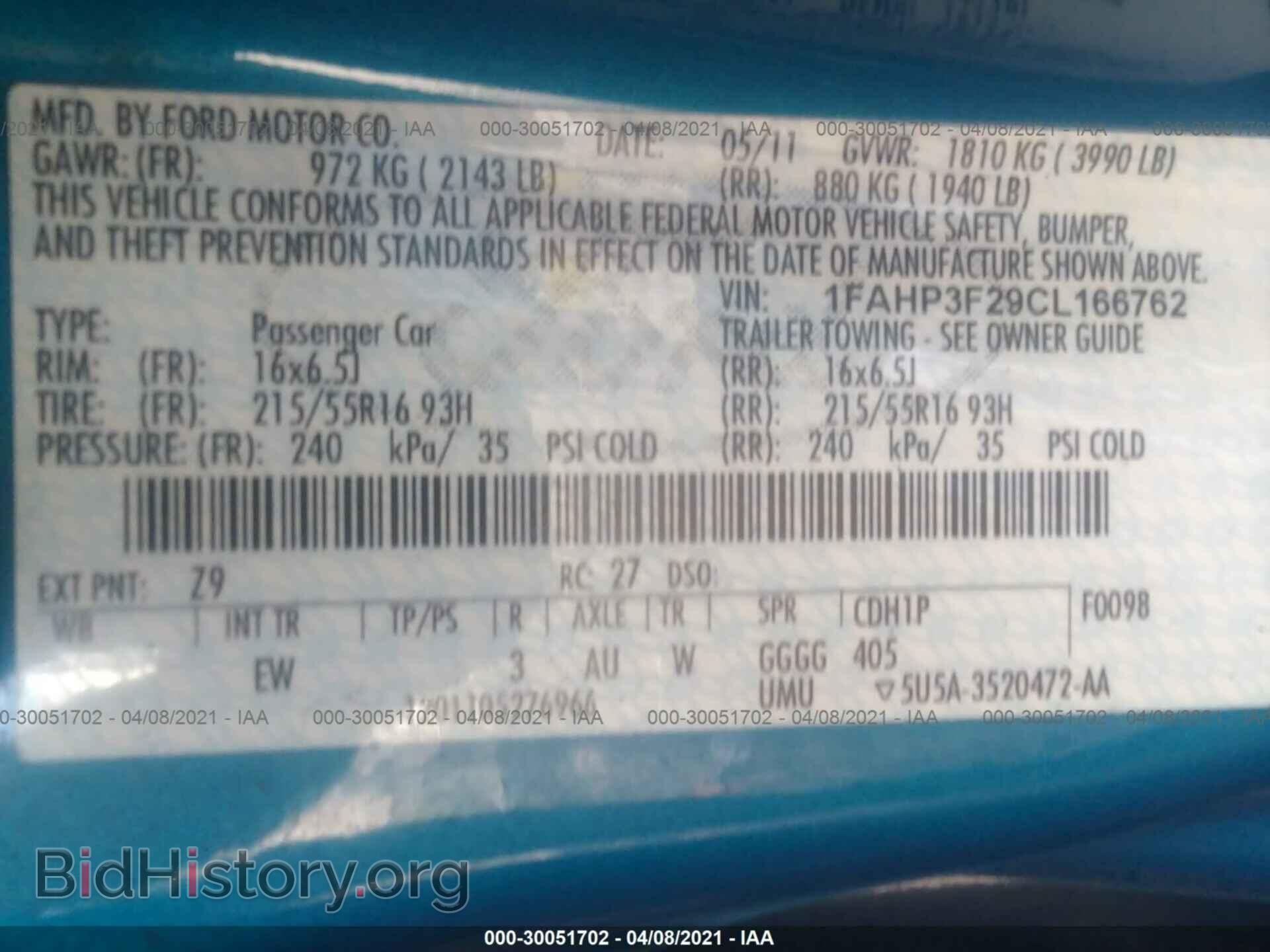 2012 FORD FOCUS - VIN: 1FAHP3F29CL166762 - Фото 9